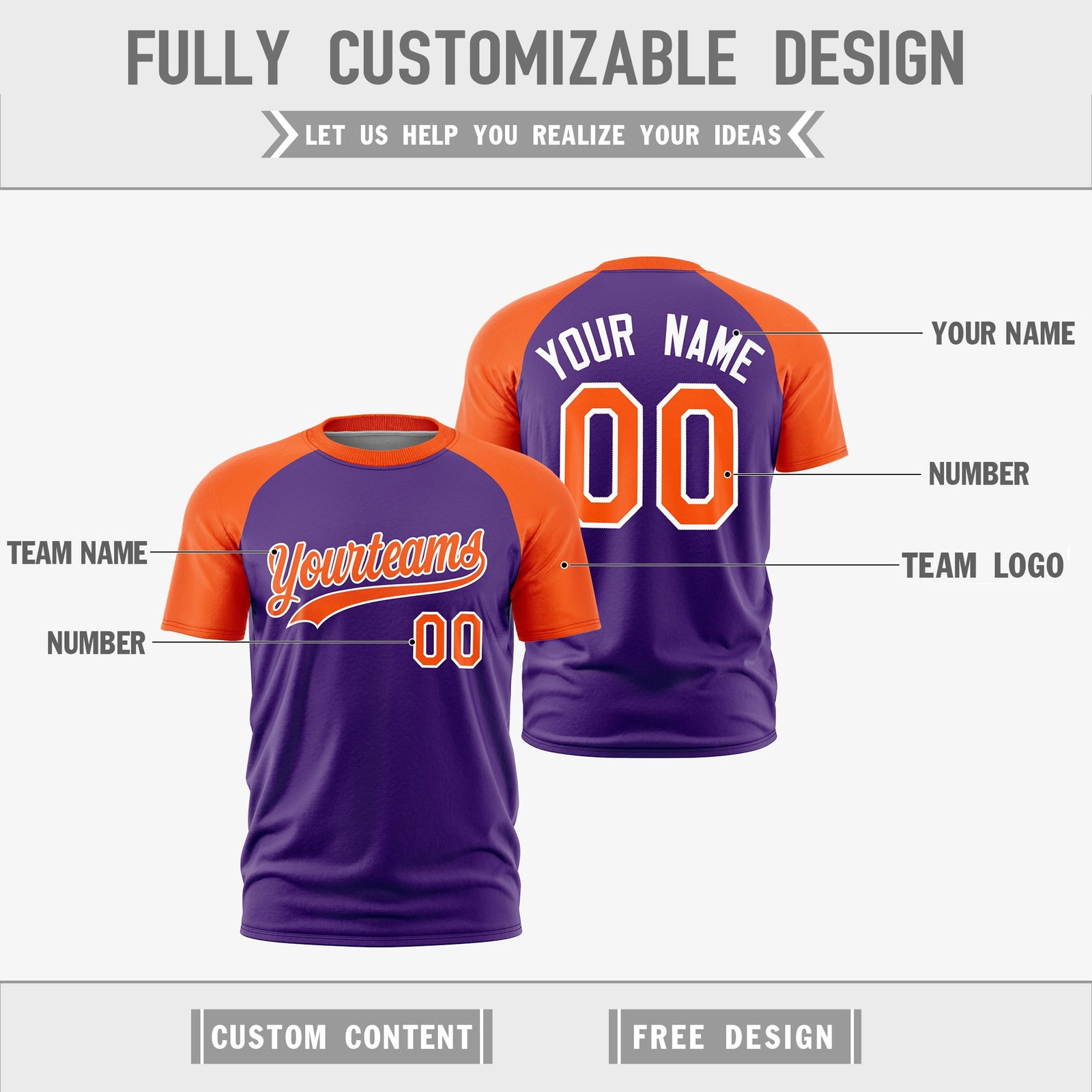 Custom Purple Orange White Reversible Raglan Sleeves Moisture-Wicking T-shirt| KXKSHOP