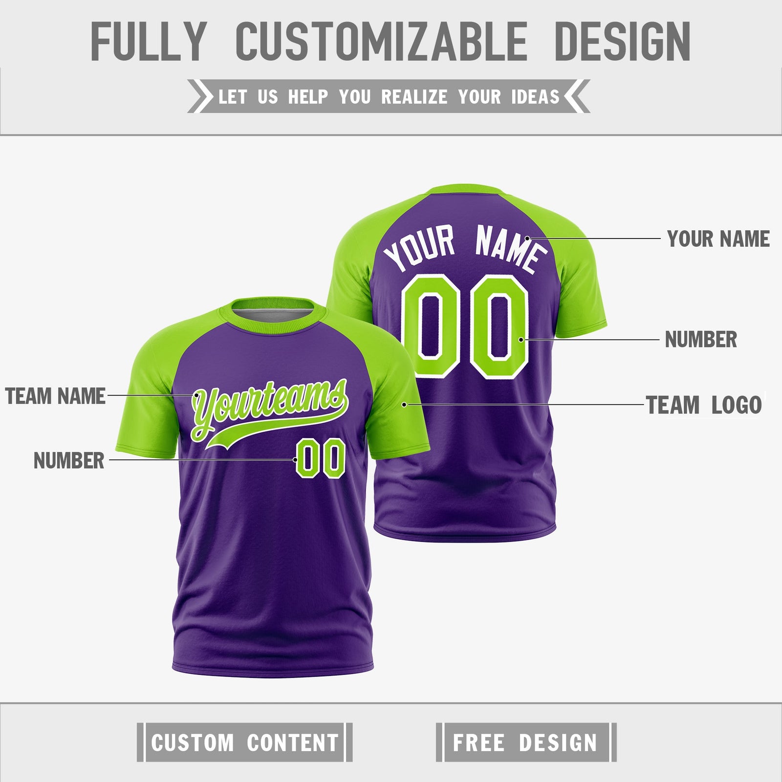 Custom Purple Neon Green White Reversible Raglan Sleeves Moisture-Wicking T-shirt| KXKSHOP