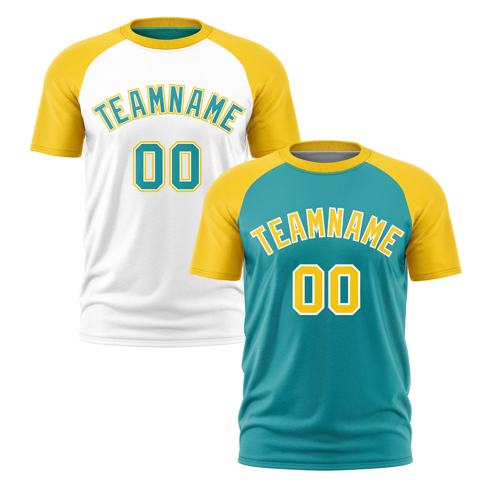 Custom Aqua Gold White Reversible Raglan Sleeves Moisture-Wicking T-shirt| KXKSHOP