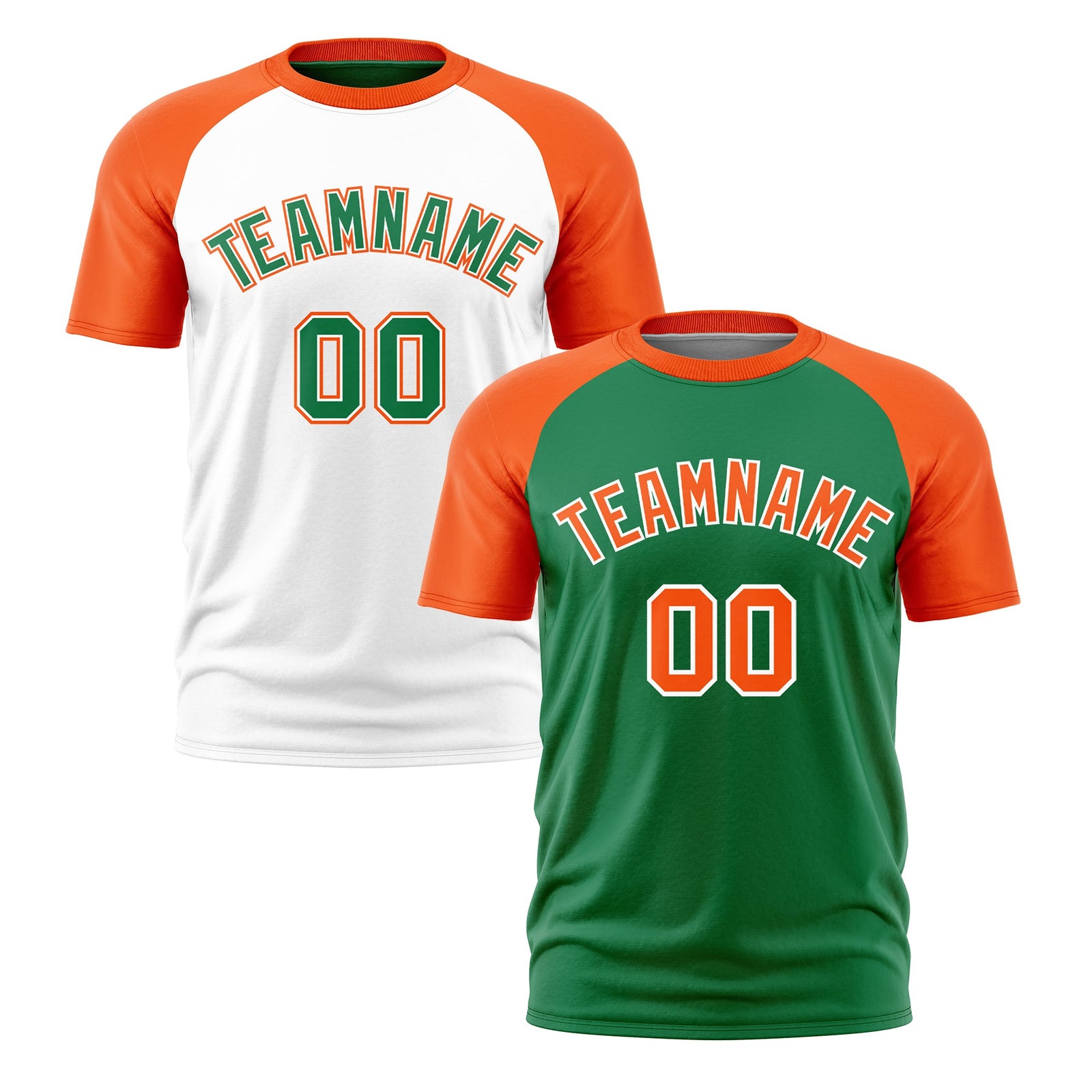 Custom Kelly Green Orange White Reversible Raglan Sleeves Quick Dry T-shirt| KXKSHOP