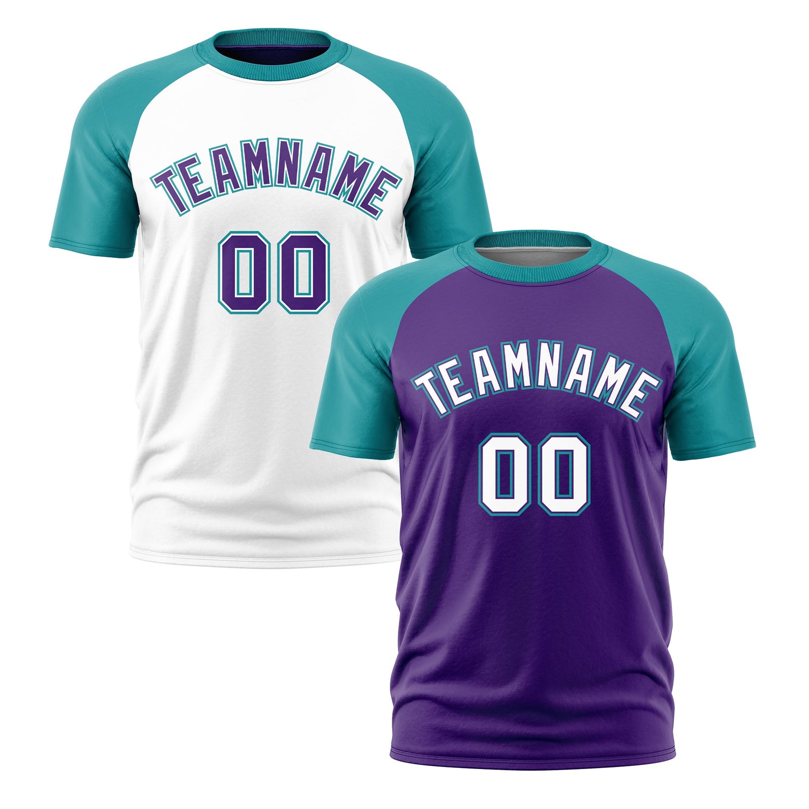 Custom Purple Teal White Reversible Raglan Sleeves Quick Dry T-shirt| KXKSHOP