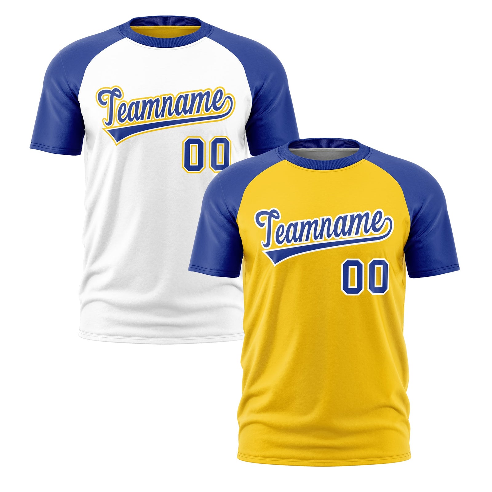 Custom Gold Royal Blue White Reversible Raglan Sleeves Moisture-Wicking T-shirt| KXKSHOP