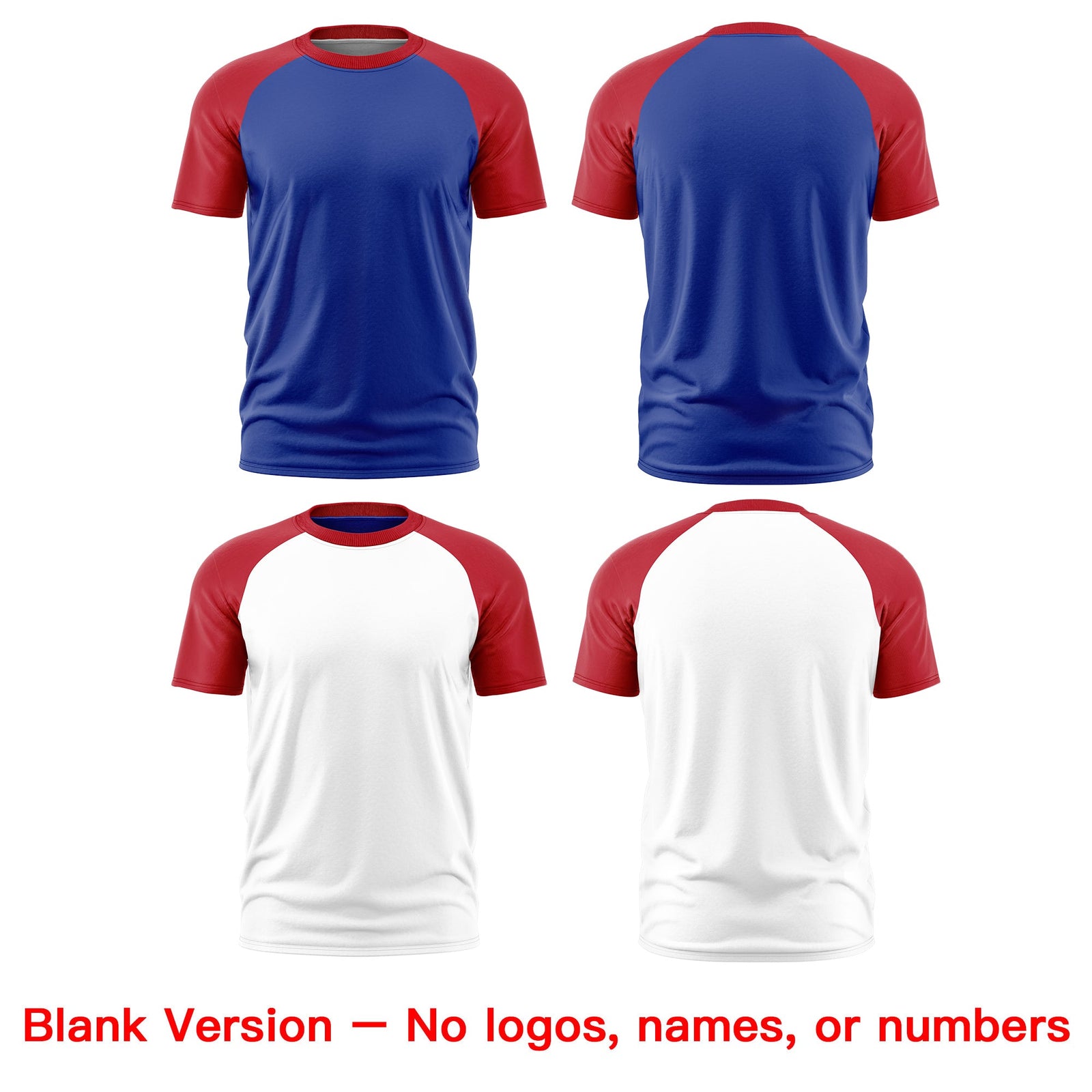 Custom Royal Blue Red White Reversible Raglan Sleeves Quick Dry T-shirt| KXKSHOP