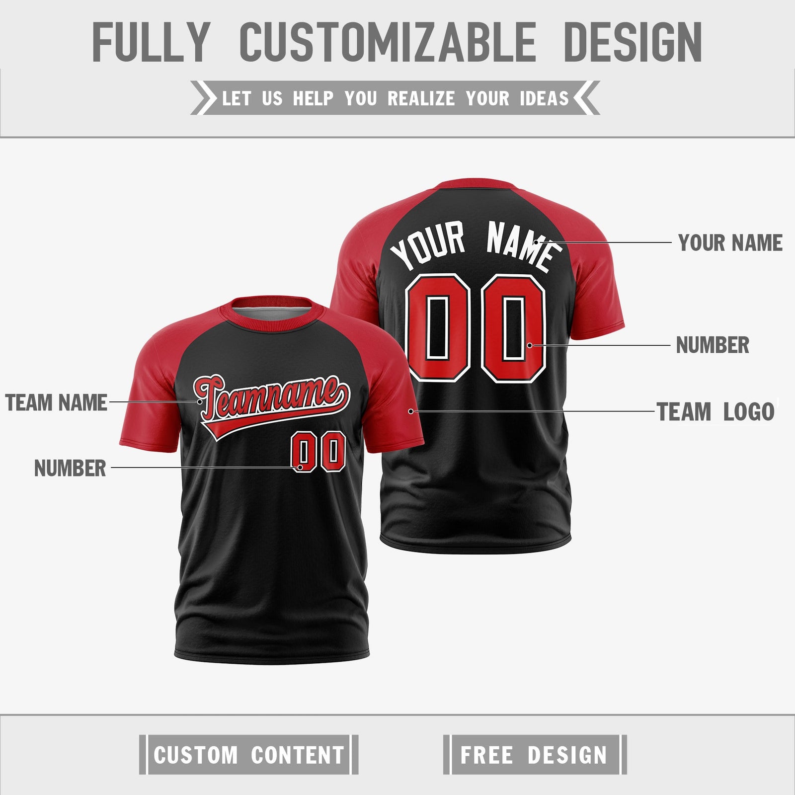 Custom Red Black White Reversible Raglan Sleeves Moisture-Wicking T-shirt| KXKSHOP