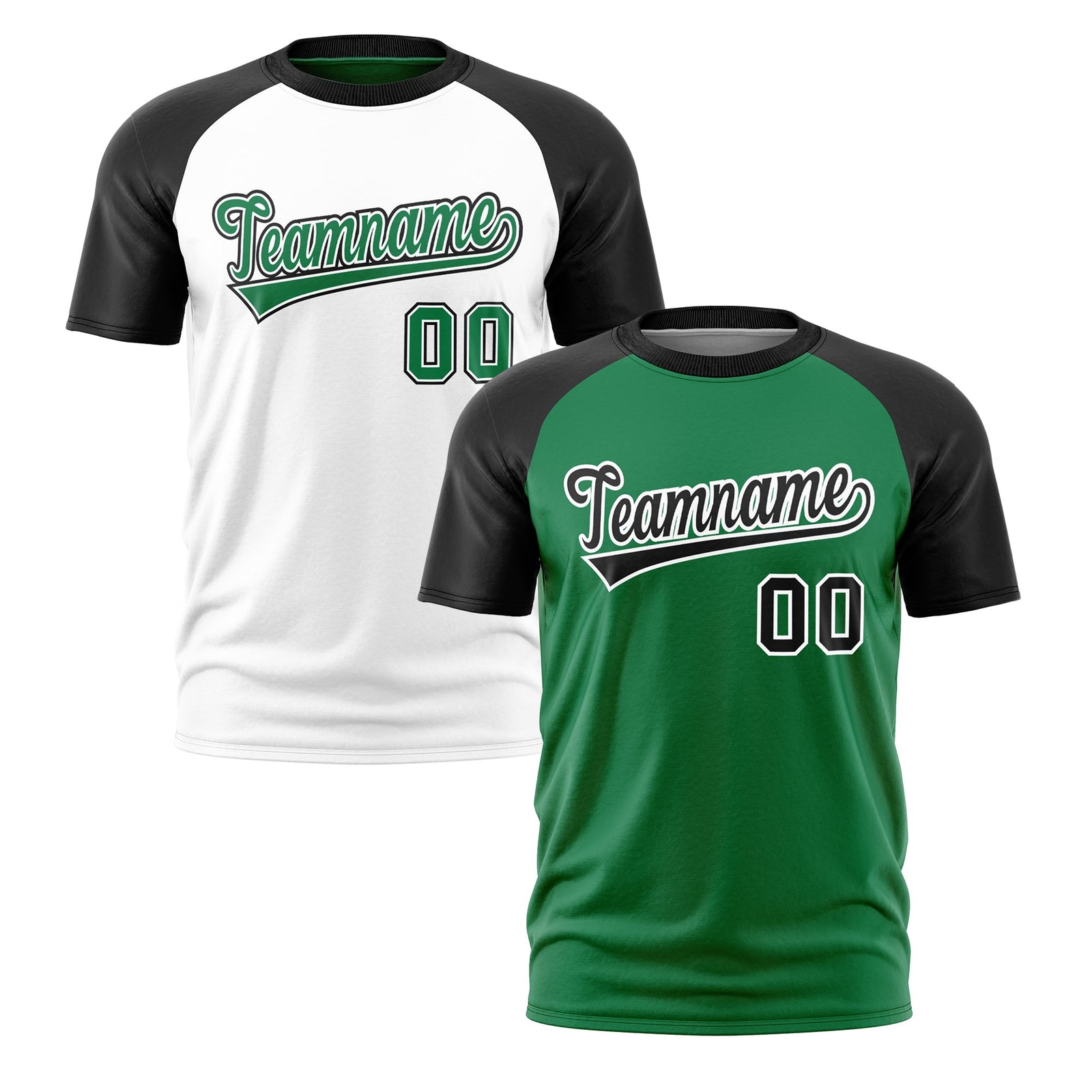 Custom Kelly Green Black White Reversible Raglan Sleeves Quick Dry T-shirt| KXKSHOP
