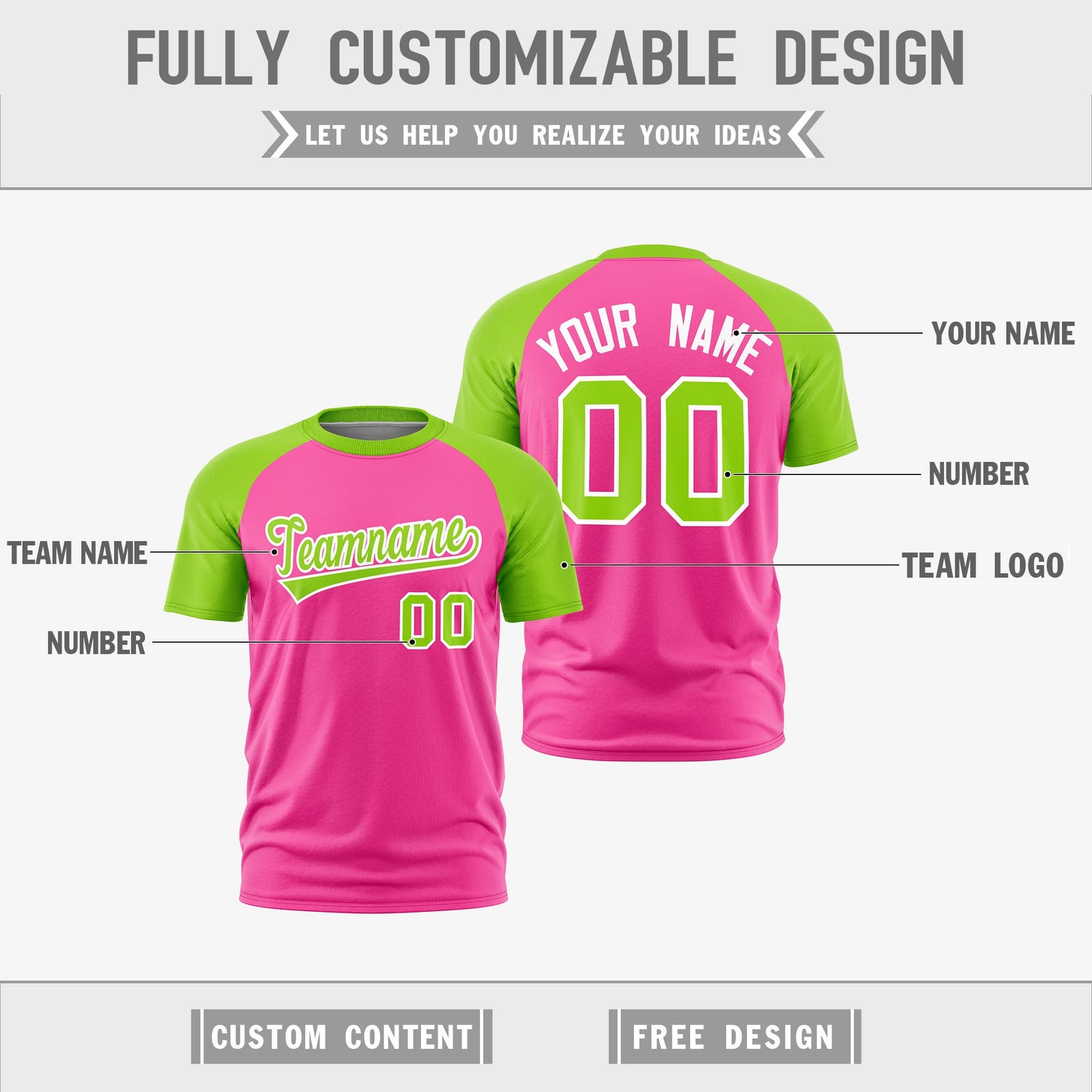 Custom Pink Neon Green White Reversible Raglan Sleeves Quick Dry T-shirt| KXKSHOP