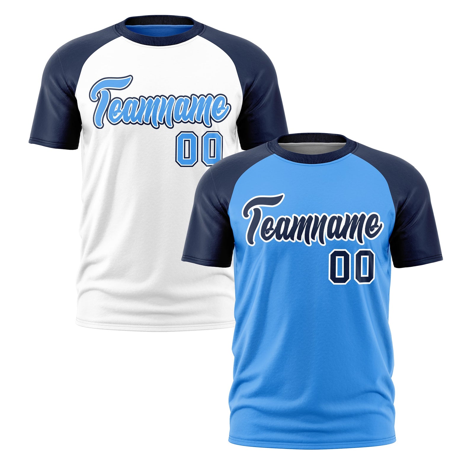 Custom Powder Blue Navy White Reversible Raglan Sleeves Quick Dry T-shirt| KXKSHOP