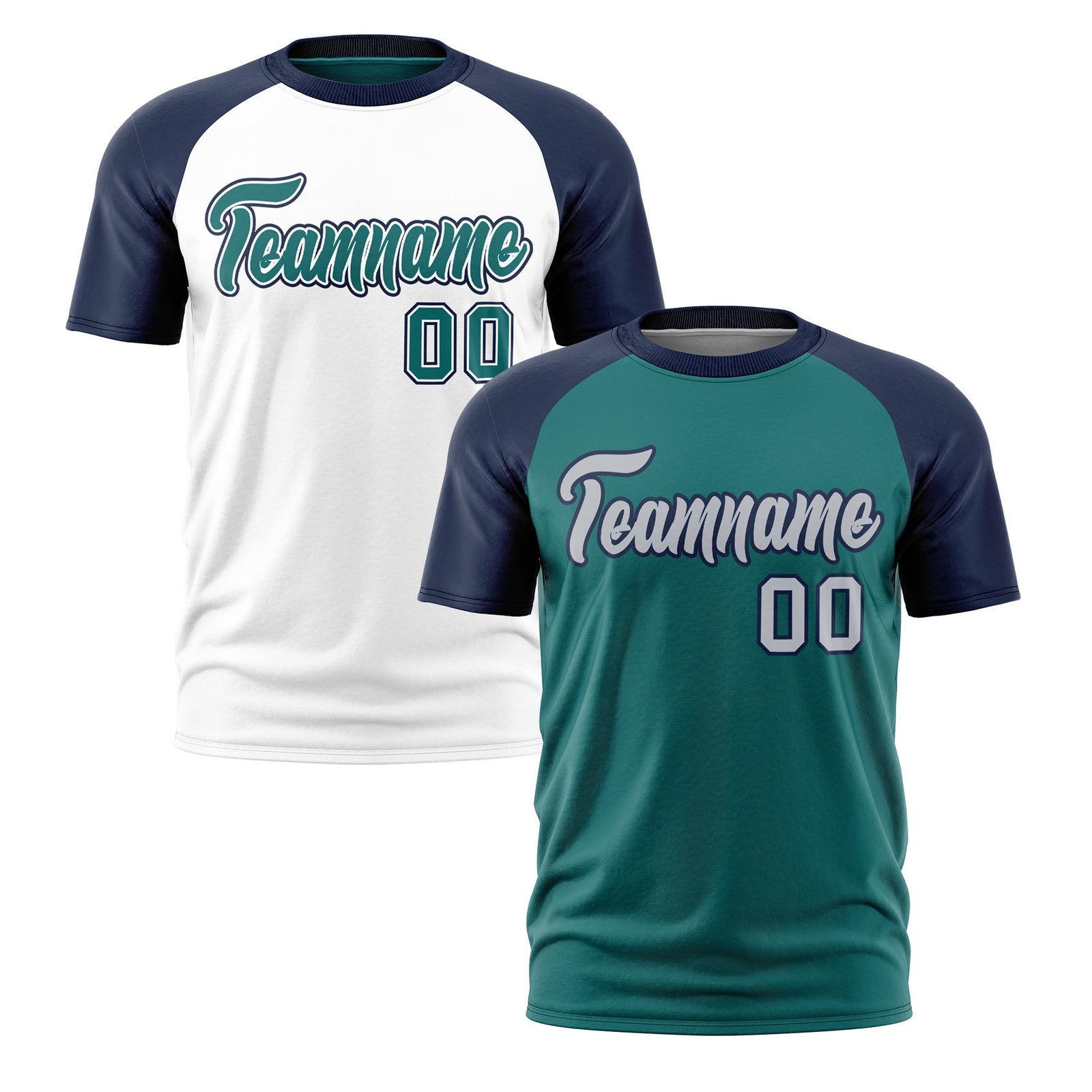Custom Teal Navy Silver Reversible Raglan Sleeves Moisture-Wicking T-shirt| KXKSHOP