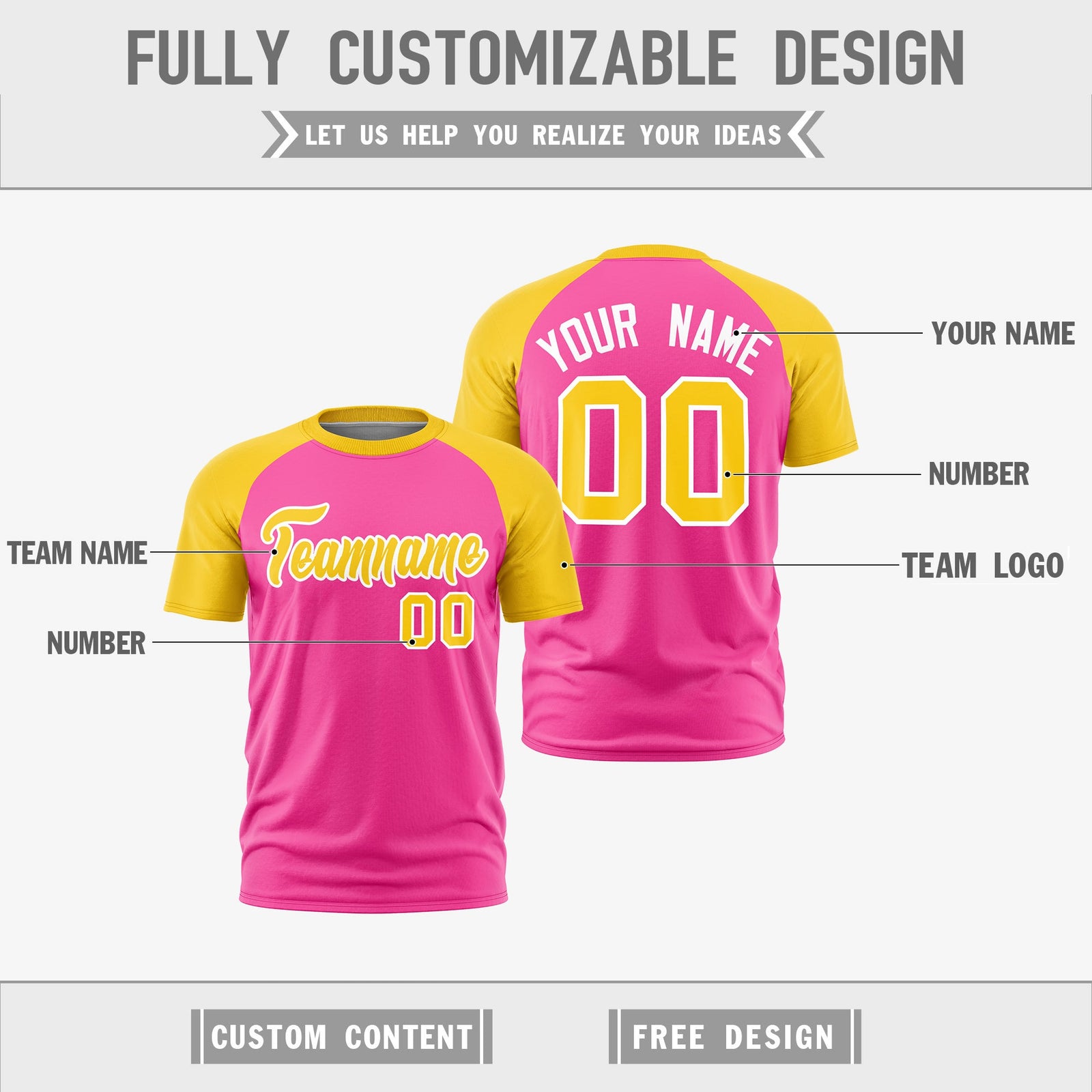 Custom Pink Gold White Reversible Raglan Sleeves Quick Dry T-shirt| KXKSHOP