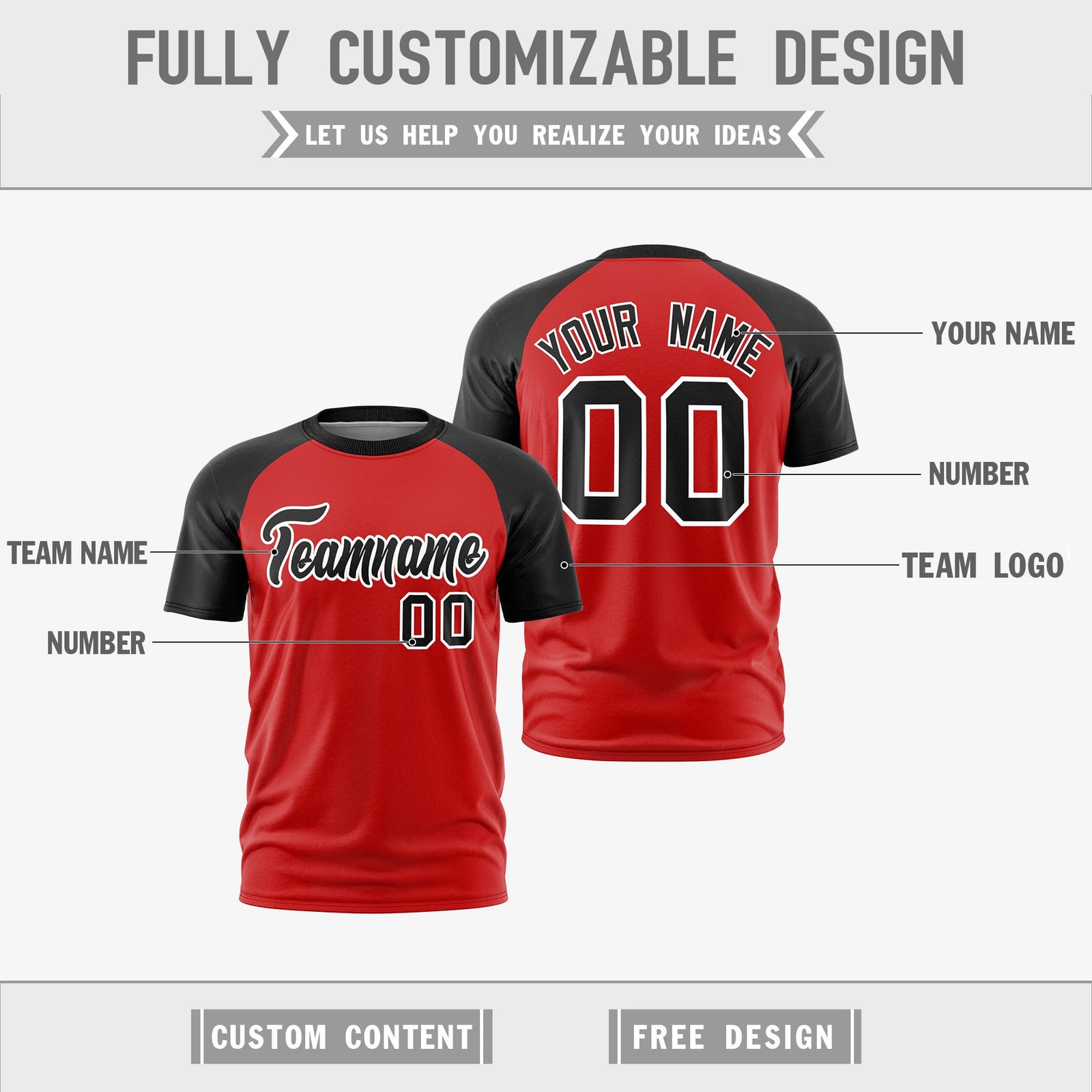 Custom Red Black White Reversible Raglan Sleeves Quick Dry T-shirt| KXKSHOP