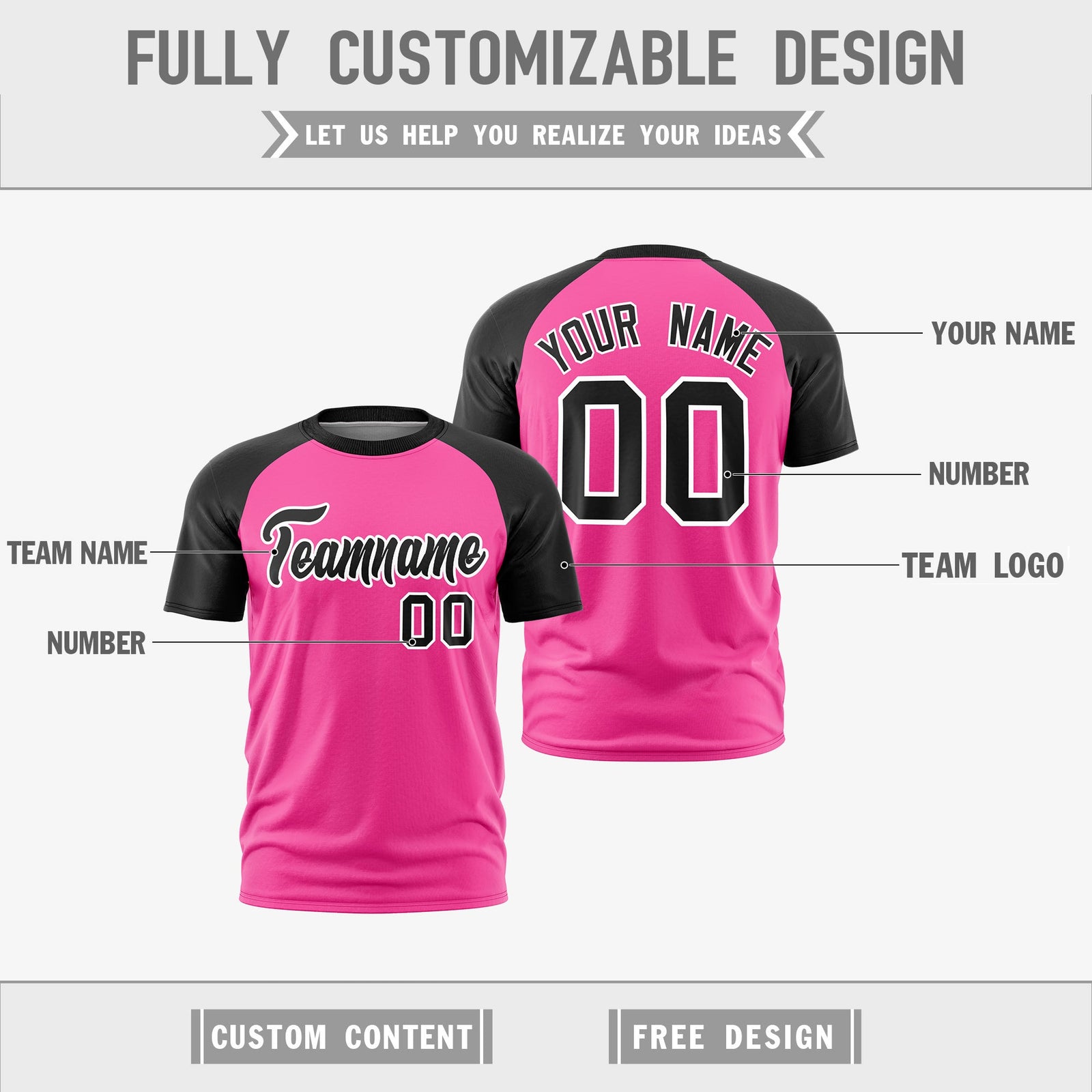 Custom Pink Black White Reversible Raglan Sleeves Moisture-Wicking T-shirt| KXKSHOP
