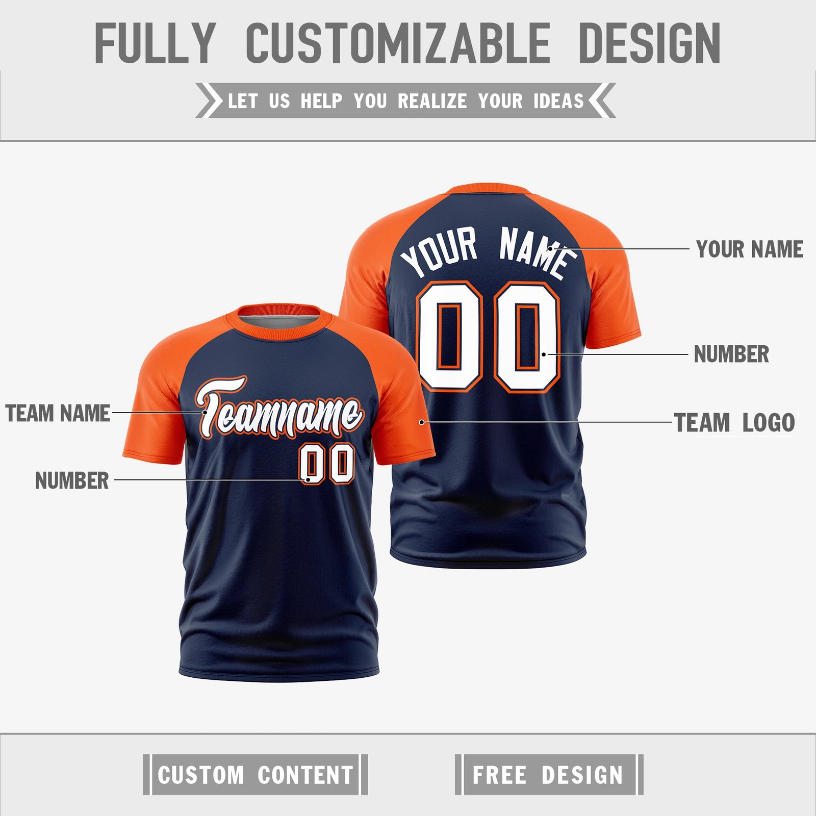 Custom Navy Orange White Reversible Raglan Sleeves Moisture-Wicking T-shirt| KXKSHOP