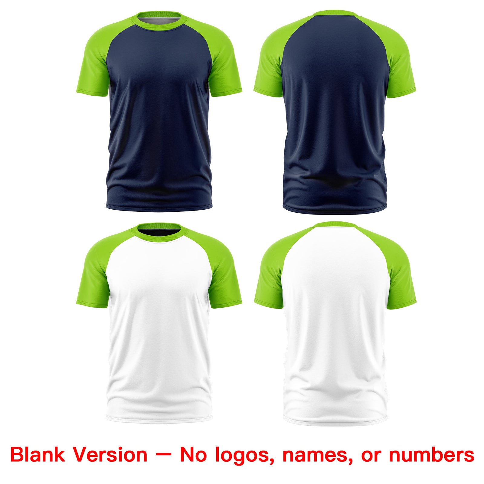Custom Navy Neon Green White Reversible Raglan Sleeves Quick Dry T-shirt| KXKSHOP