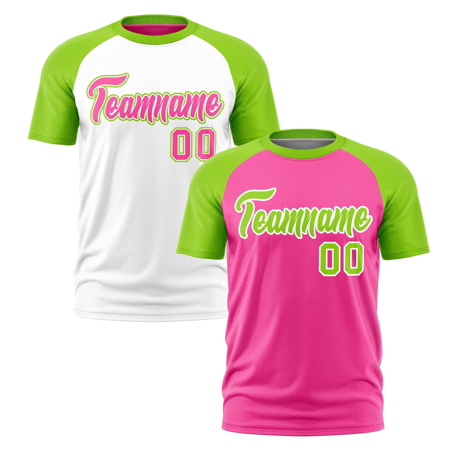 Custom Pink Neon Green White Reversible Raglan Sleeves Quick Dry T-shirt| KXKSHOP