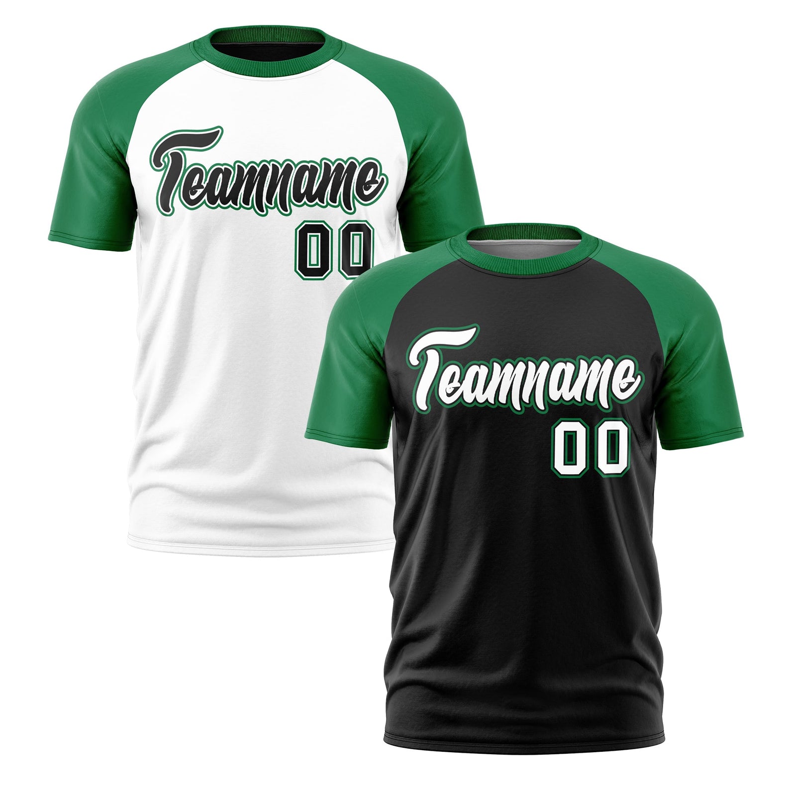 Custom Black Kelly Green White Reversible Raglan Sleeves Moisture-Wicking T-shirt| KXKSHOP