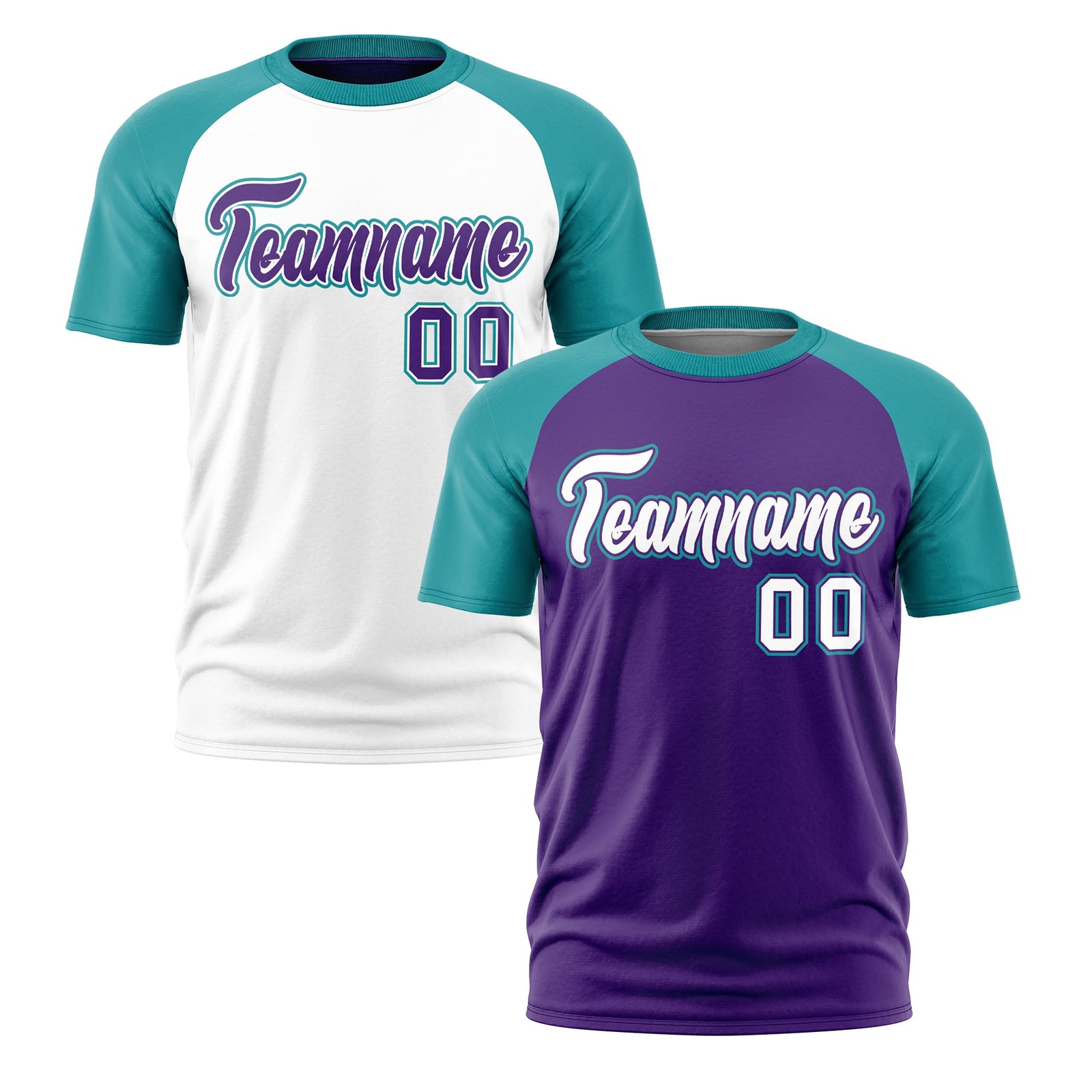 Custom Purple Teal White Reversible Raglan Sleeves Quick Dry T-shirt| KXKSHOP