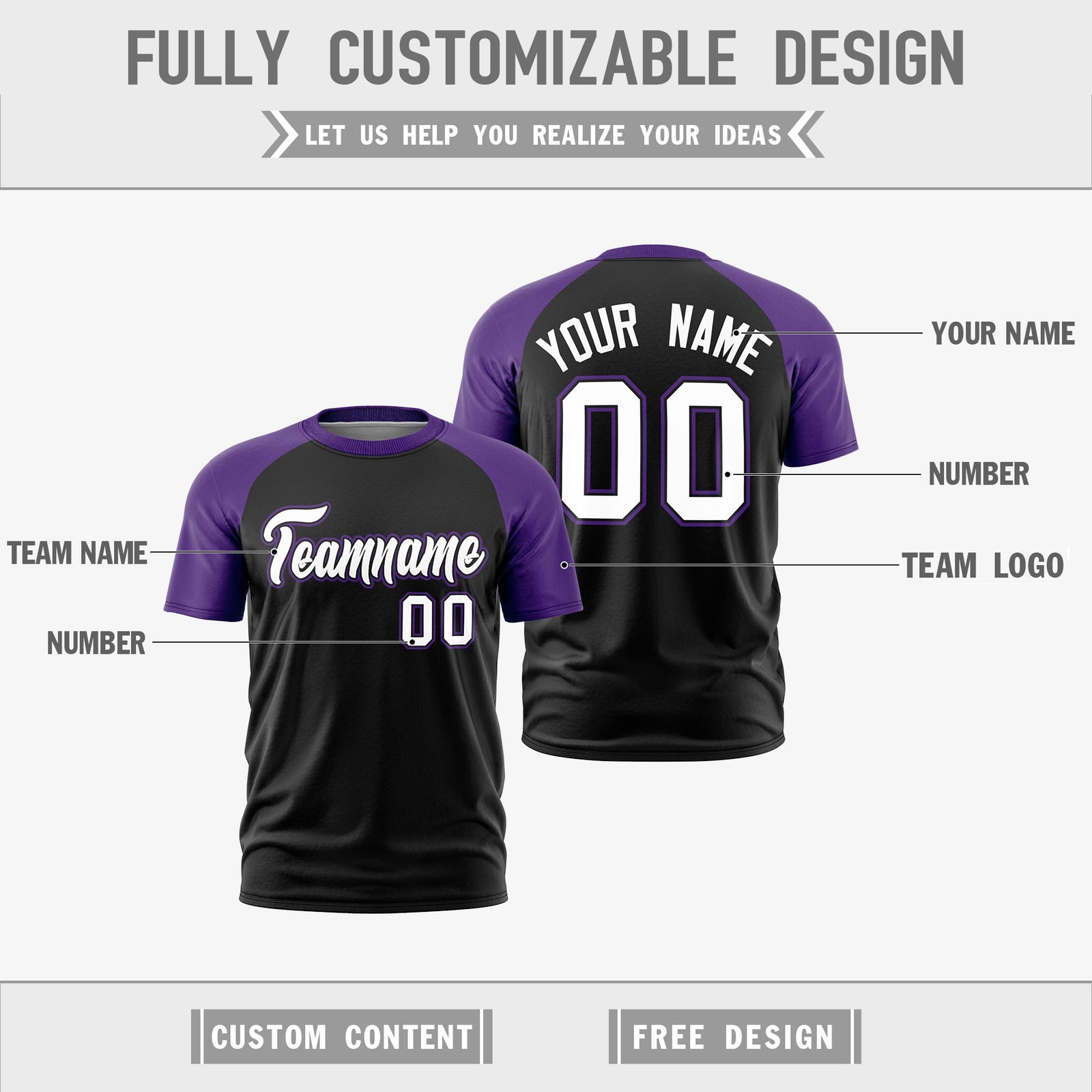 Custom Black Purple White Reversible Raglan Sleeves Moisture-Wicking T-shirt| KXKSHOP