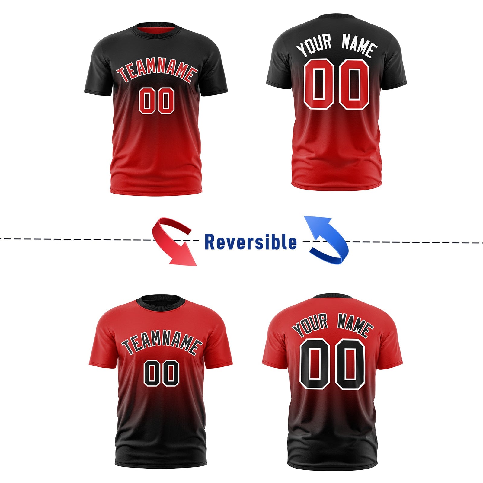 Custom Red Black Gradient Fashion Reversible Lightweight T-shirt| KXKSHOP