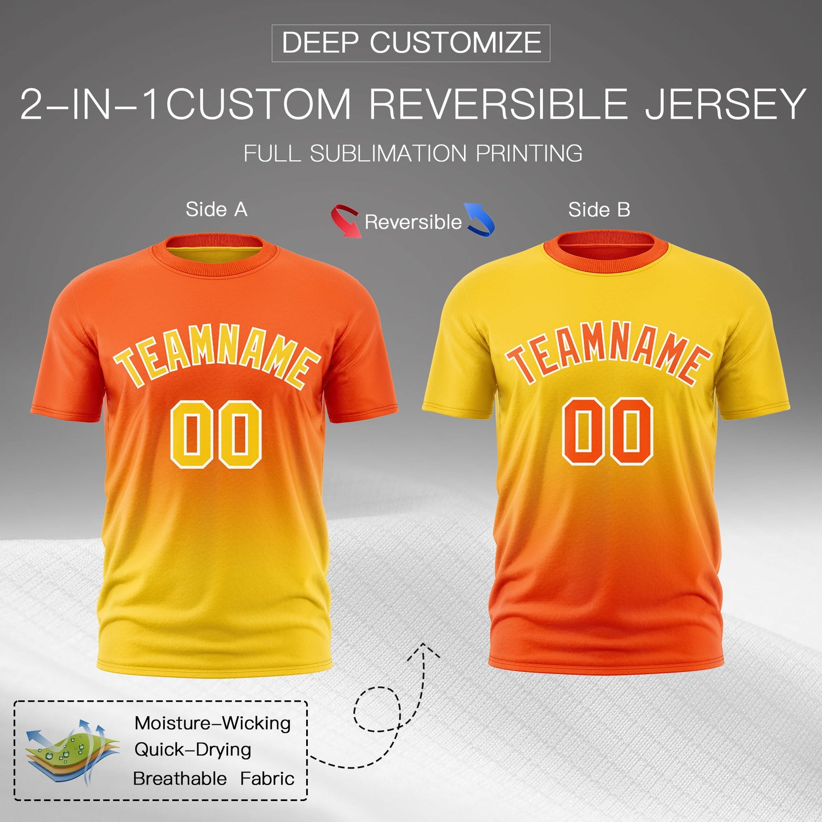 Custom Orange Gold Gradient Fashion Reversible Lightweight T-shirt| KXKSHOP