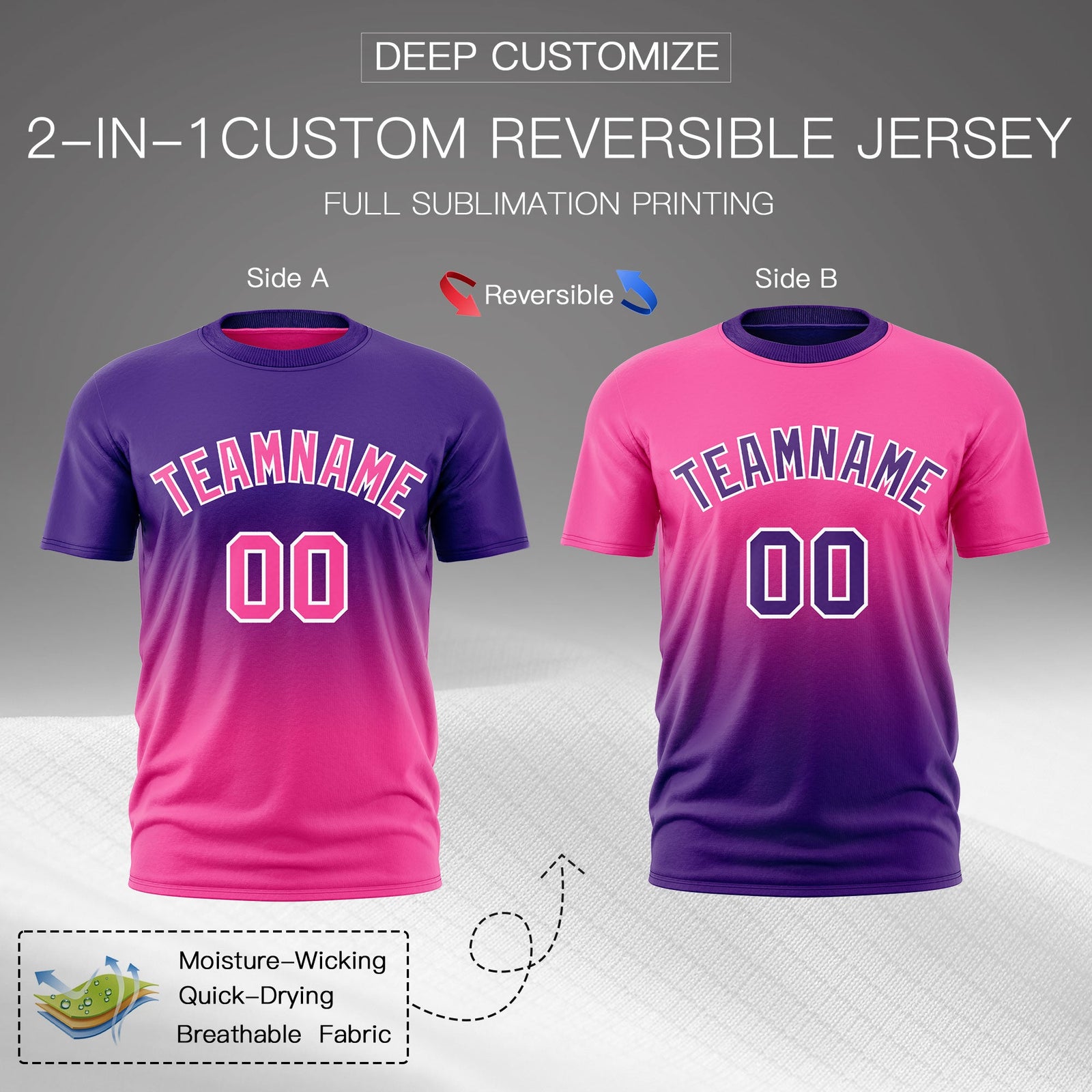 Custom Purple Pink Gradient Fashion Reversible Lightweight T-shirt| KXKSHOP