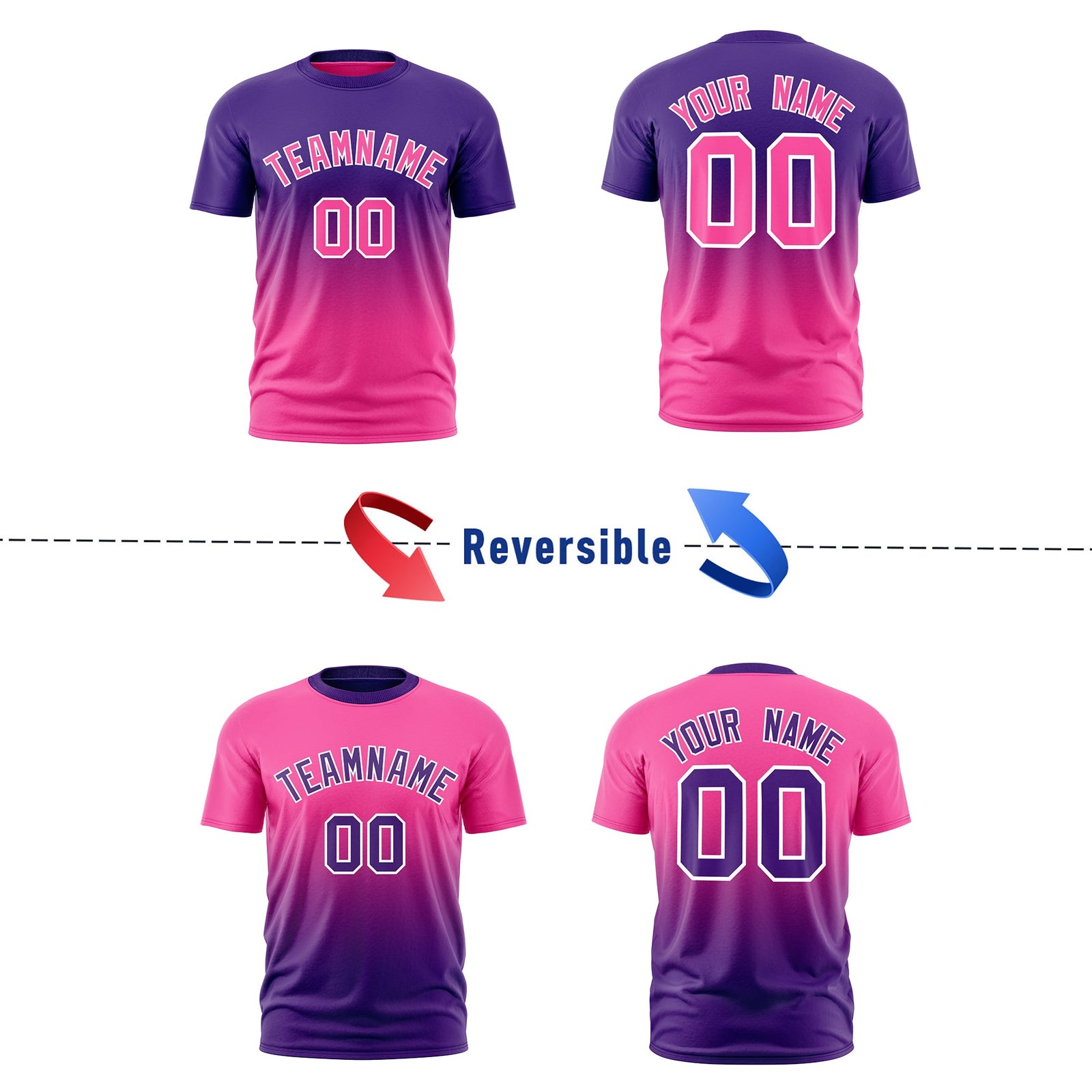 Custom Purple Pink Gradient Fashion Reversible Lightweight T-shirt| KXKSHOP