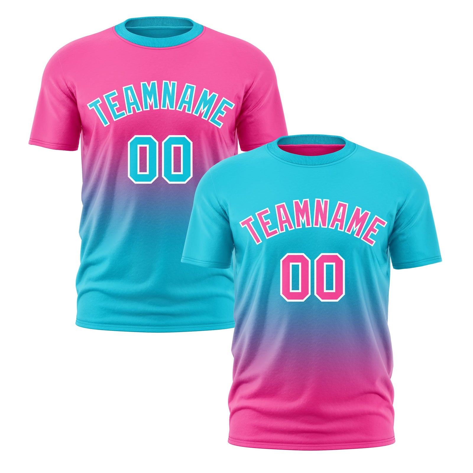 Custom Sky Blue Pink Gradient Fashion Reversible Lightweight T-shirt| KXKSHOP