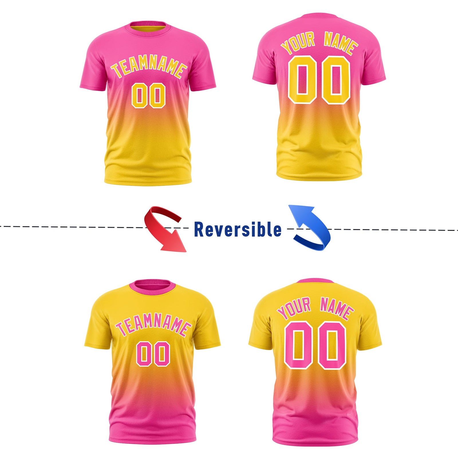 Custom Pink Gold Gradient Fashion Reversible Quick Dry T-shirt| KXKSHOP