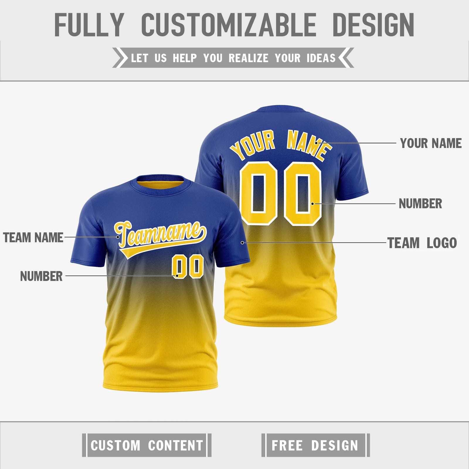 Custom Gold Royal Blue Gradient Fashion Reversible Quick Dry T-shirt| KXKSHOP