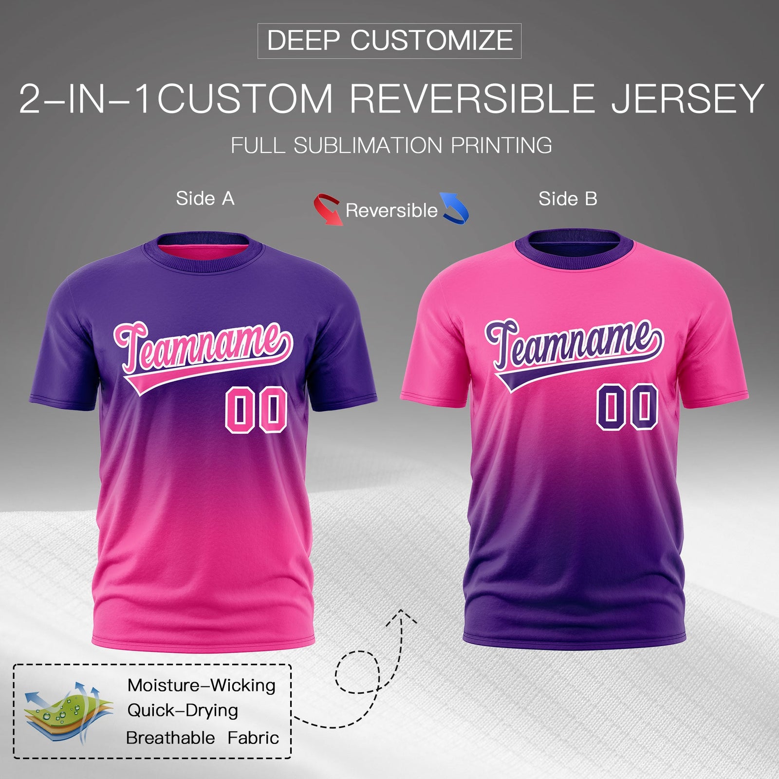 Custom Purple Pink Gradient Fashion Reversible Lightweight T-shirt| KXKSHOP