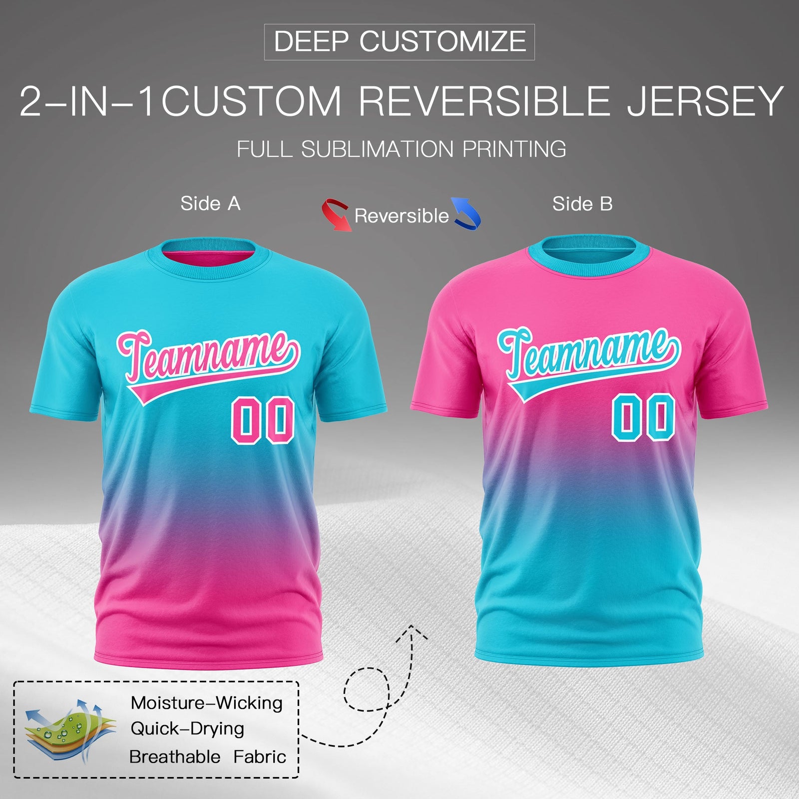 Custom Sky Blue Pink Gradient Fashion Reversible Lightweight T-shirt| KXKSHOP
