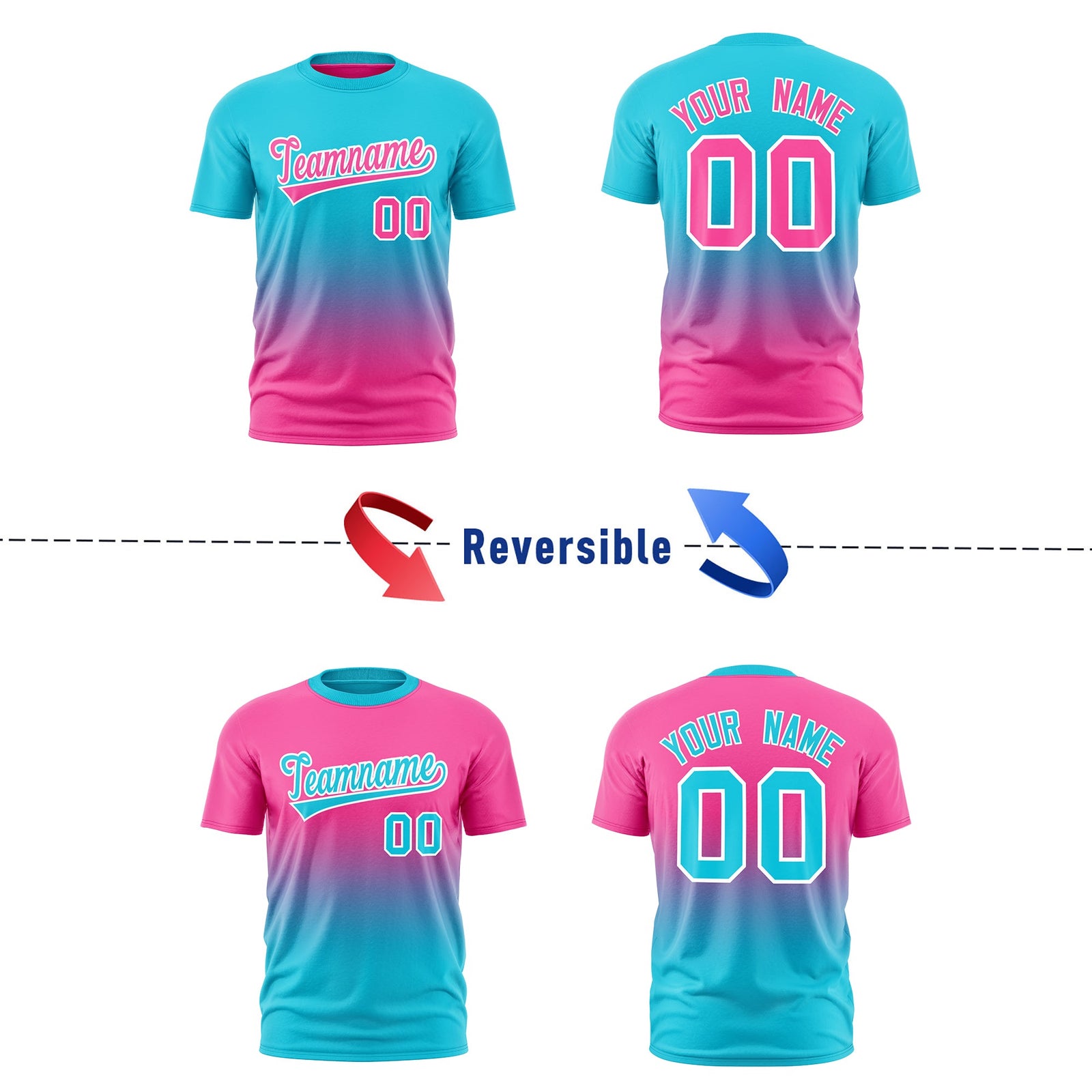 Custom Sky Blue Pink Gradient Fashion Reversible Lightweight T-shirt| KXKSHOP