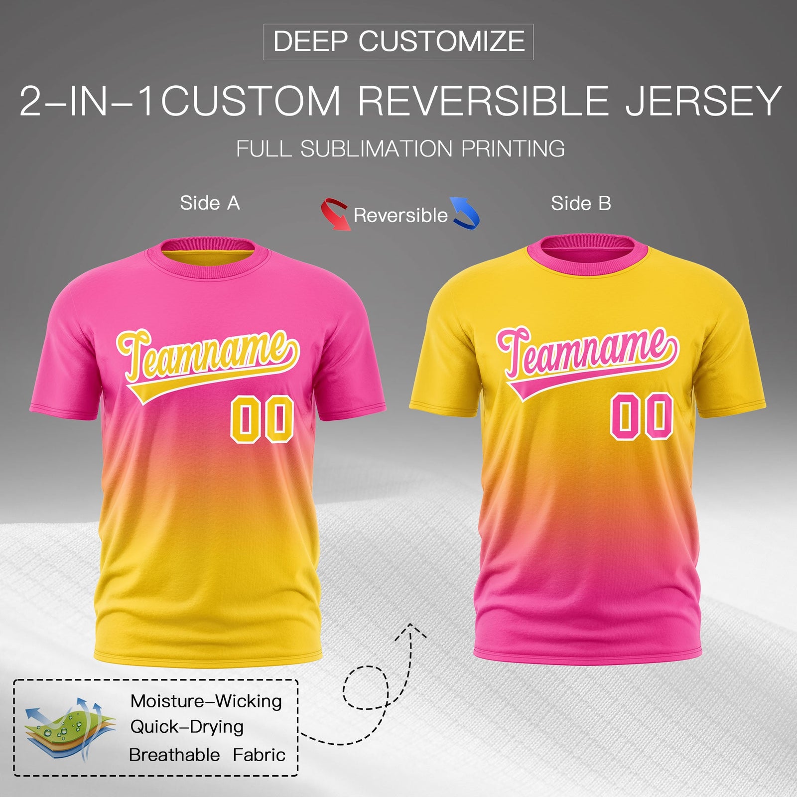 Custom Pink Gold Gradient Fashion Reversible Quick Dry T-shirt| KXKSHOP