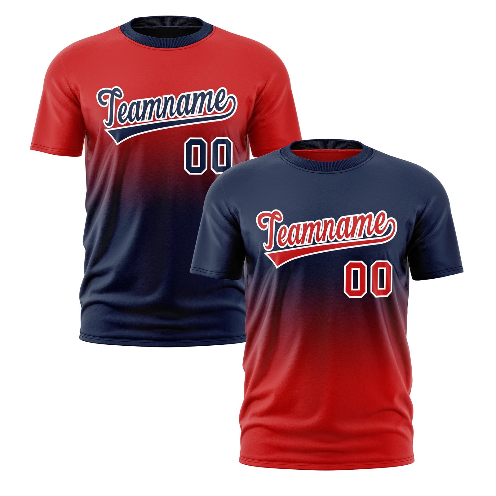 Custom Red Navy Gradient Fashion Reversible Quick Dry T-shirt| KXKSHOP