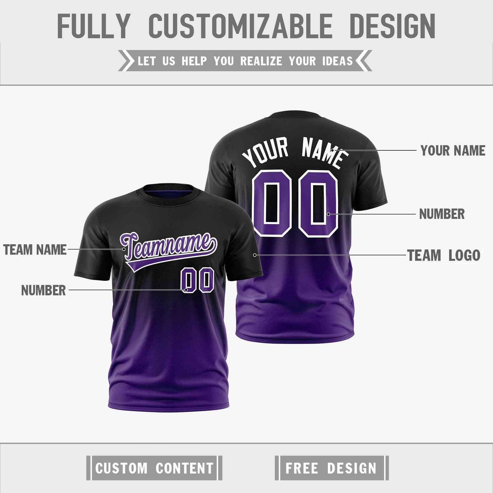 Custom Black Purple Purple Gradient Fashion Reversible Lightweight T-shirt| KXKSHOP