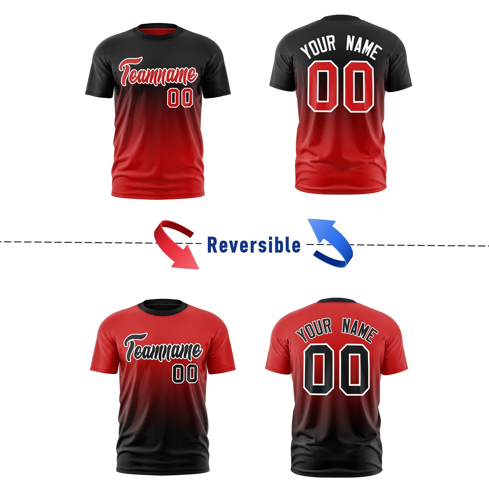 Custom Red Black Gradient Fashion Reversible Lightweight T-shirt| KXKSHOP