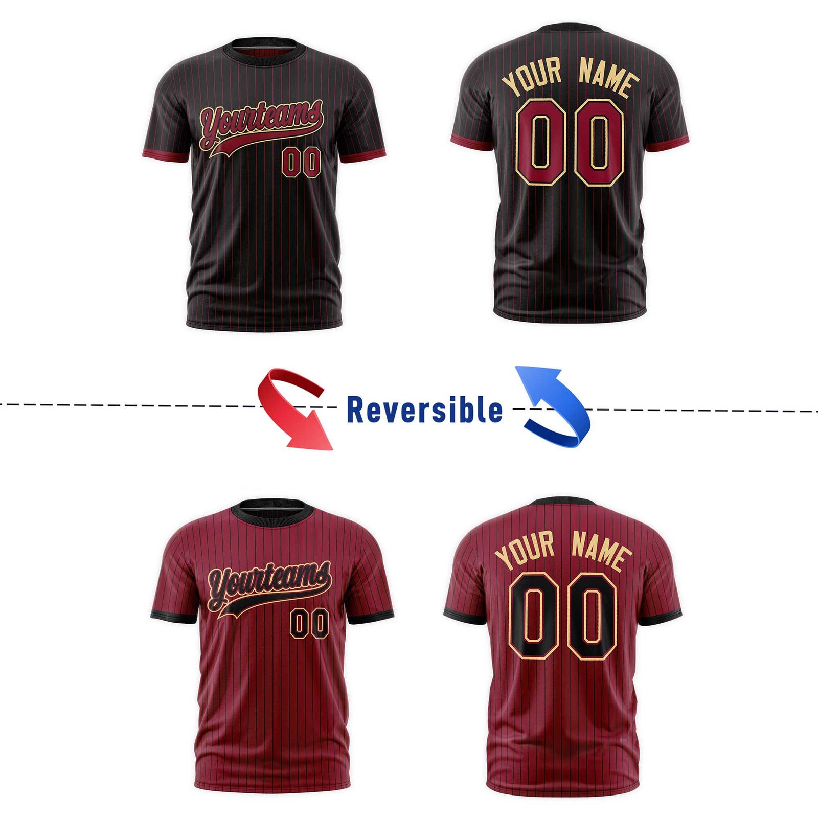 Custom Crimson Black Khaki Reversible Stripe Fashion T-shirt| KXKSHOP