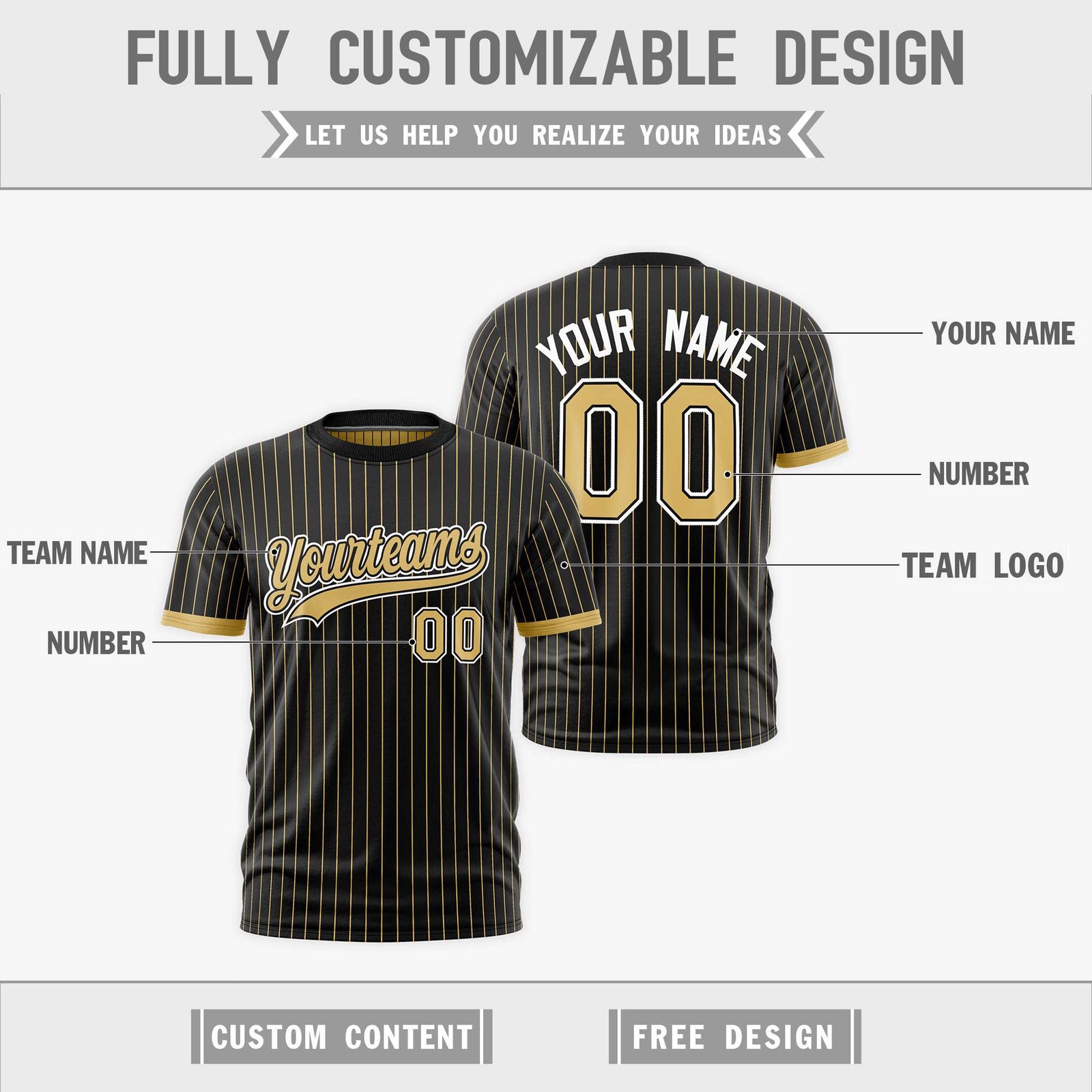 Custom Old Gold Black White Reversible Stripe Fashion T-shirt| KXKSHOP
