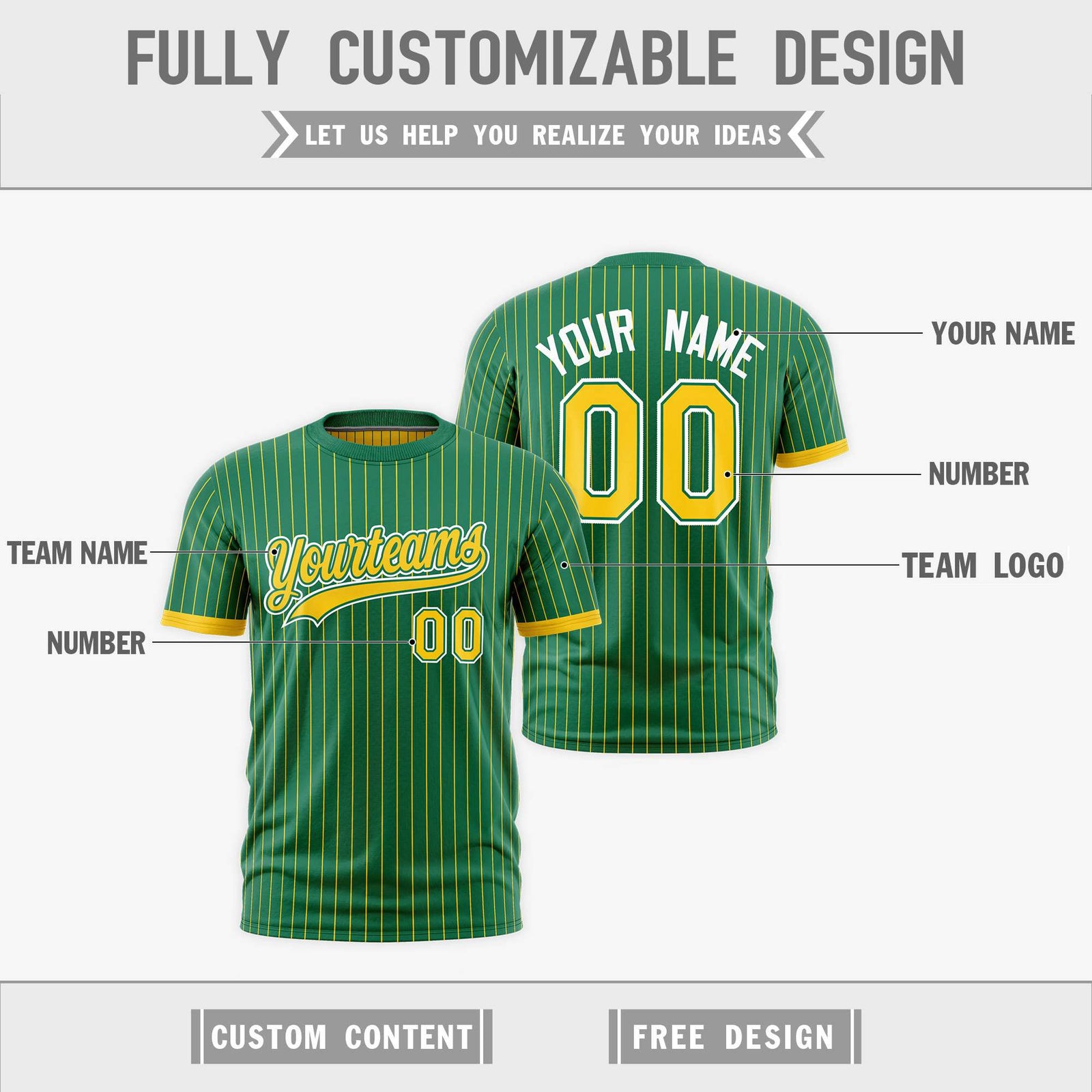 Custom Gold Kelly Green White Reversible Stripe Fashion T-shirt| KXKSHOP