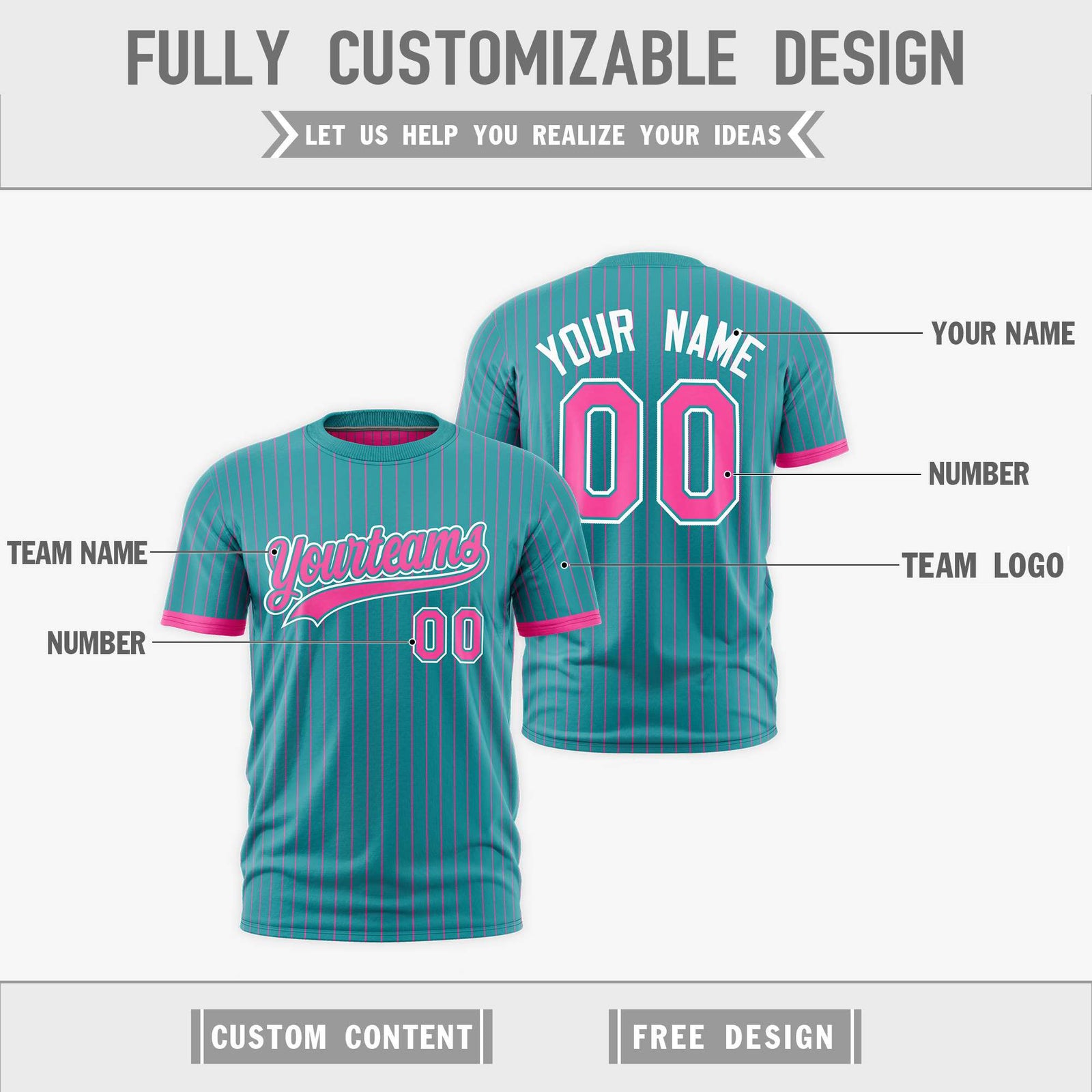 Custom Pink Aqua White Reversible Stripe Fashion T-shirt| KXKSHOP
