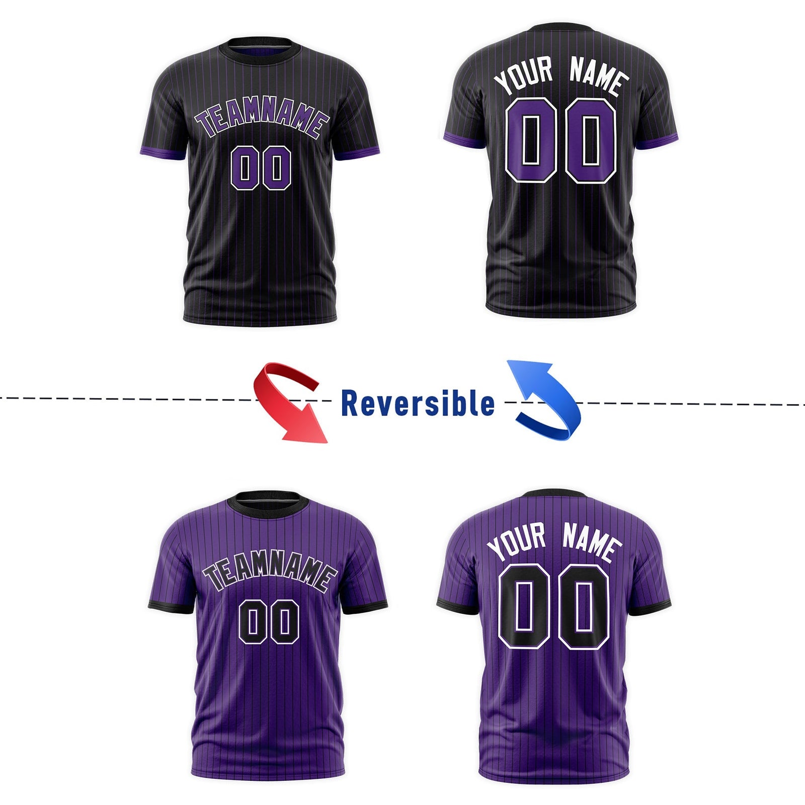 Custom Purple Black White Reversible Stripe Fashion T-shirt| KXKSHOP