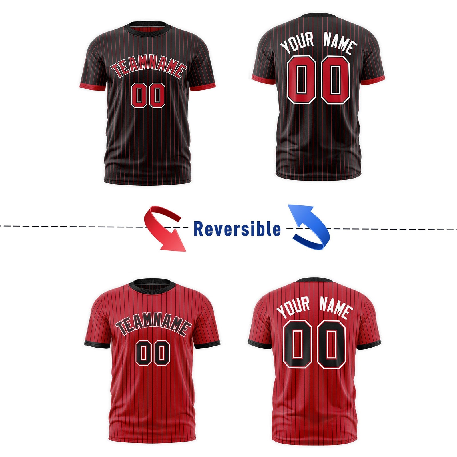 Custom Red Black White Reversible Stripe Fashion T-shirt| KXKSHOP