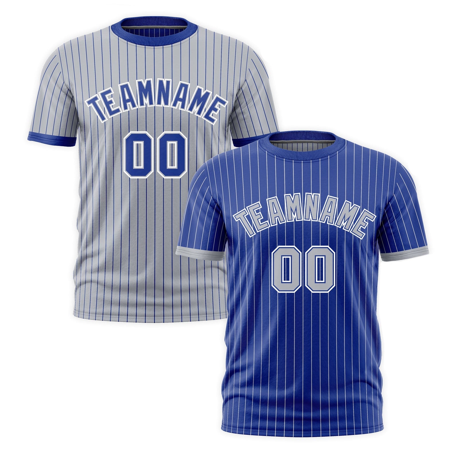 Custom Silver Royal Blue White Reversible Stripe Fashion T-shirt| KXKSHOP