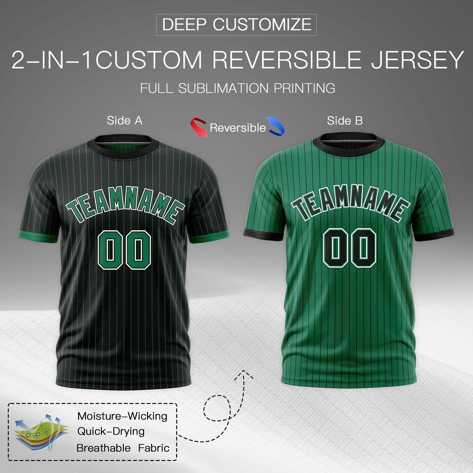 Custom Kelly Green Black White Reversible Stripe Fashion T-shirt| KXKSHOP