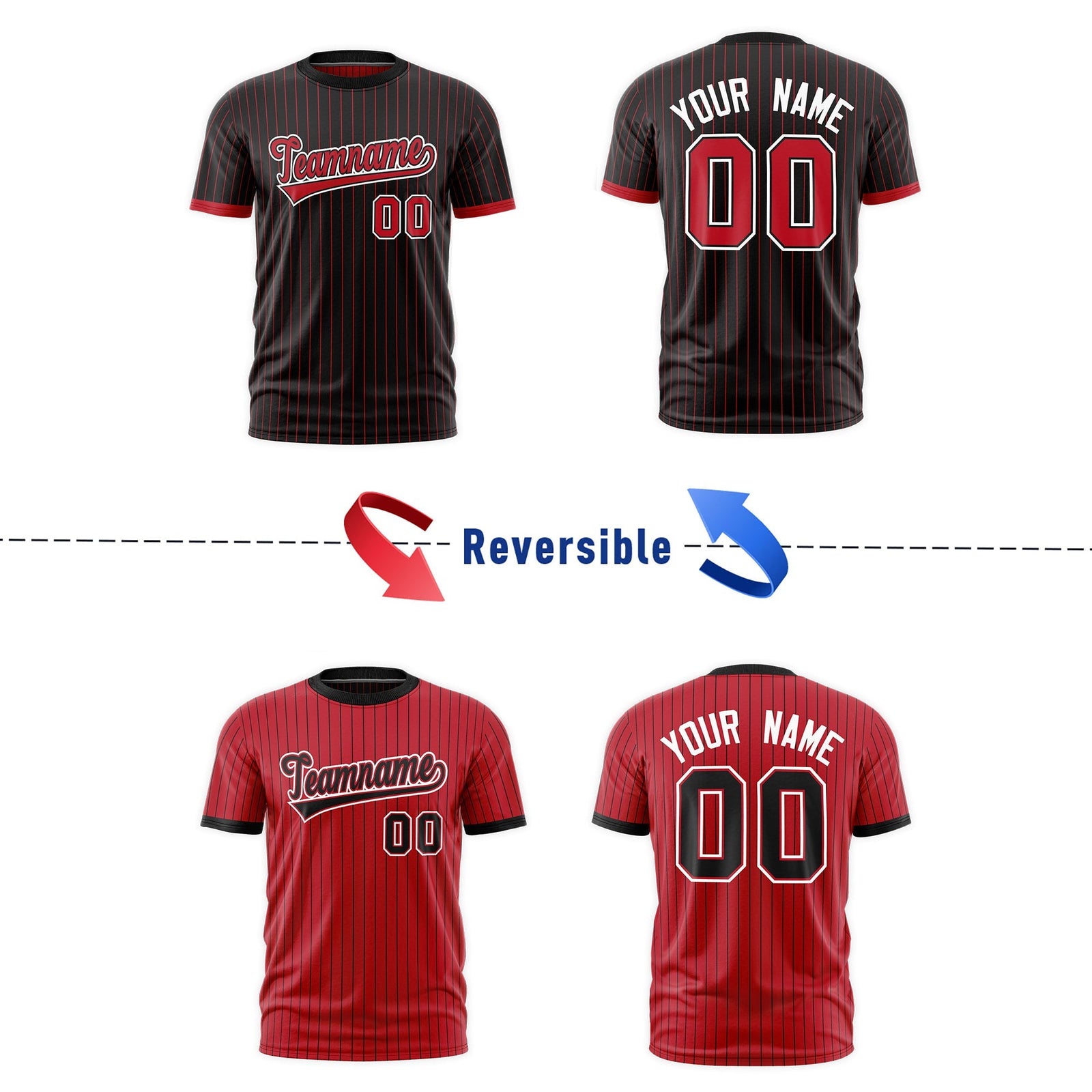 Custom Red Black White Reversible Stripe Fashion T-shirt| KXKSHOP
