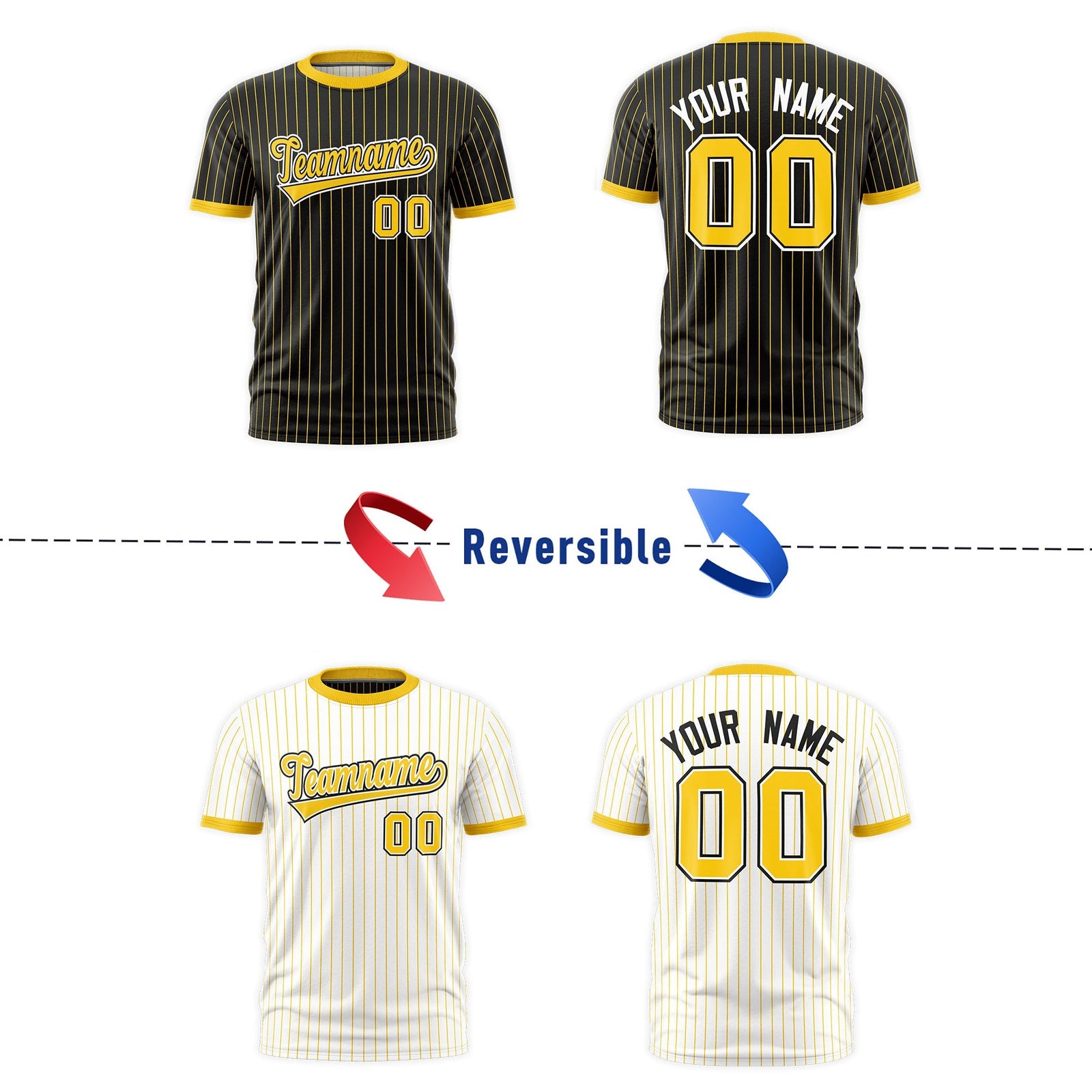 Custom Gold Black White Reversible Stripe Fashion T-shirt| KXKSHOP