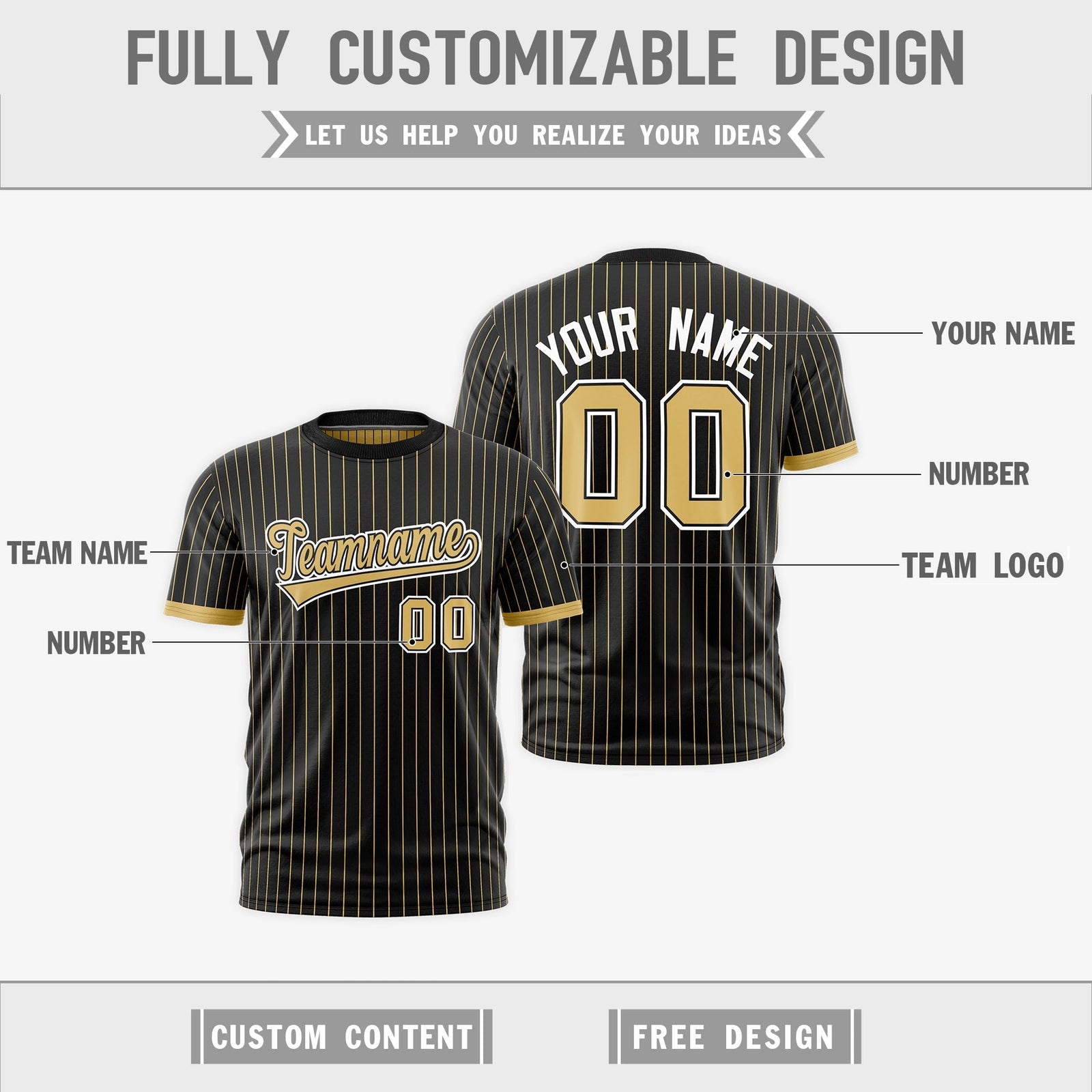 Custom Old Gold Black White Reversible Stripe Fashion T-shirt| KXKSHOP