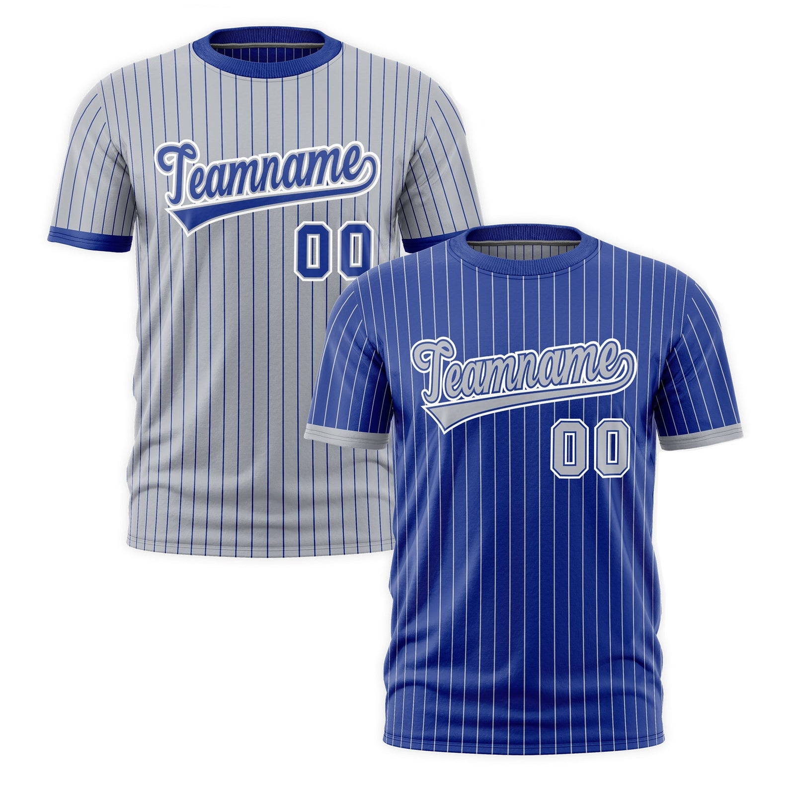 Custom Silver Royal Blue White Reversible Stripe Fashion T-shirt| KXKSHOP