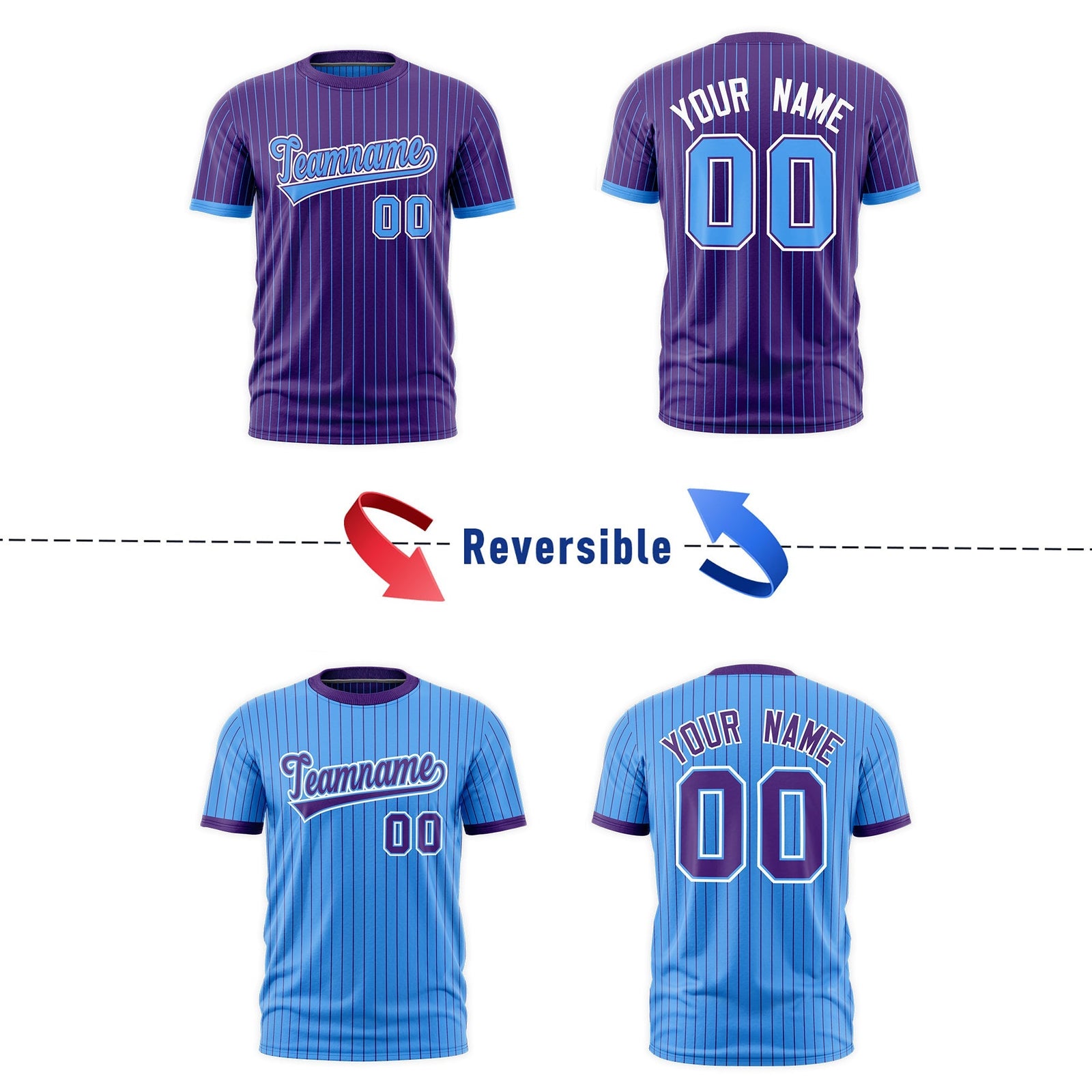 Custom Powder Blue Purple White Reversible Stripe Fashion T-shirt| KXKSHOP