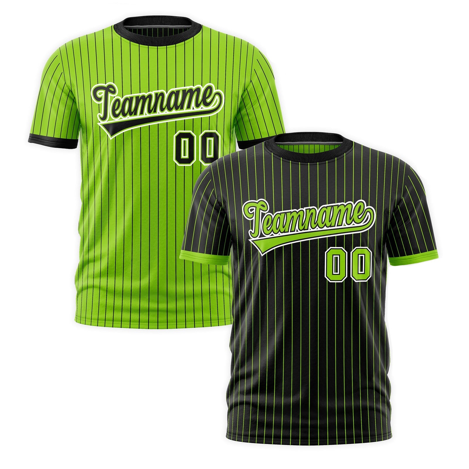 Custom Neon Green Black White Reversible Stripe Fashion T-shirt| KXKSHOP