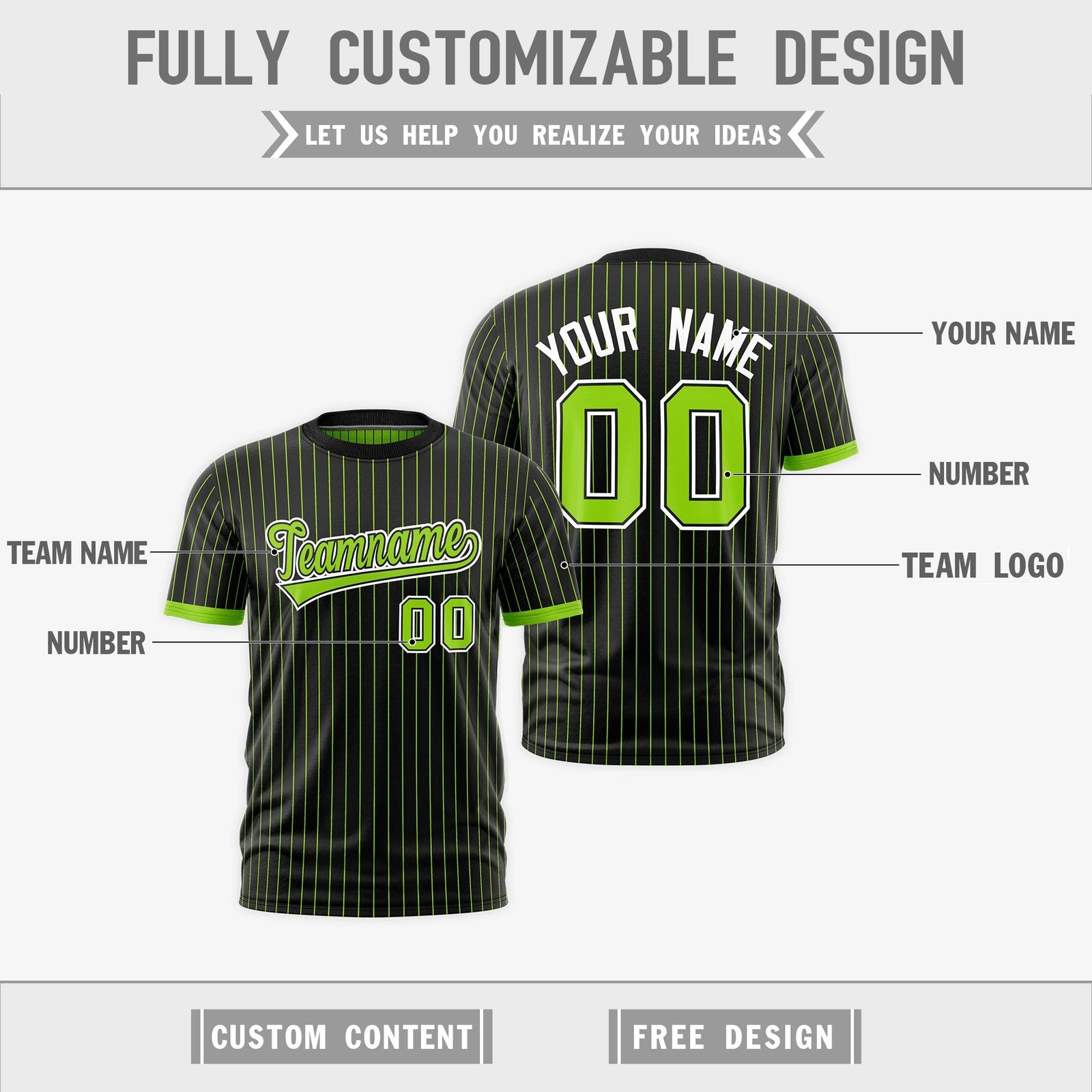 Custom Neon Green Black White Reversible Stripe Fashion T-shirt| KXKSHOP